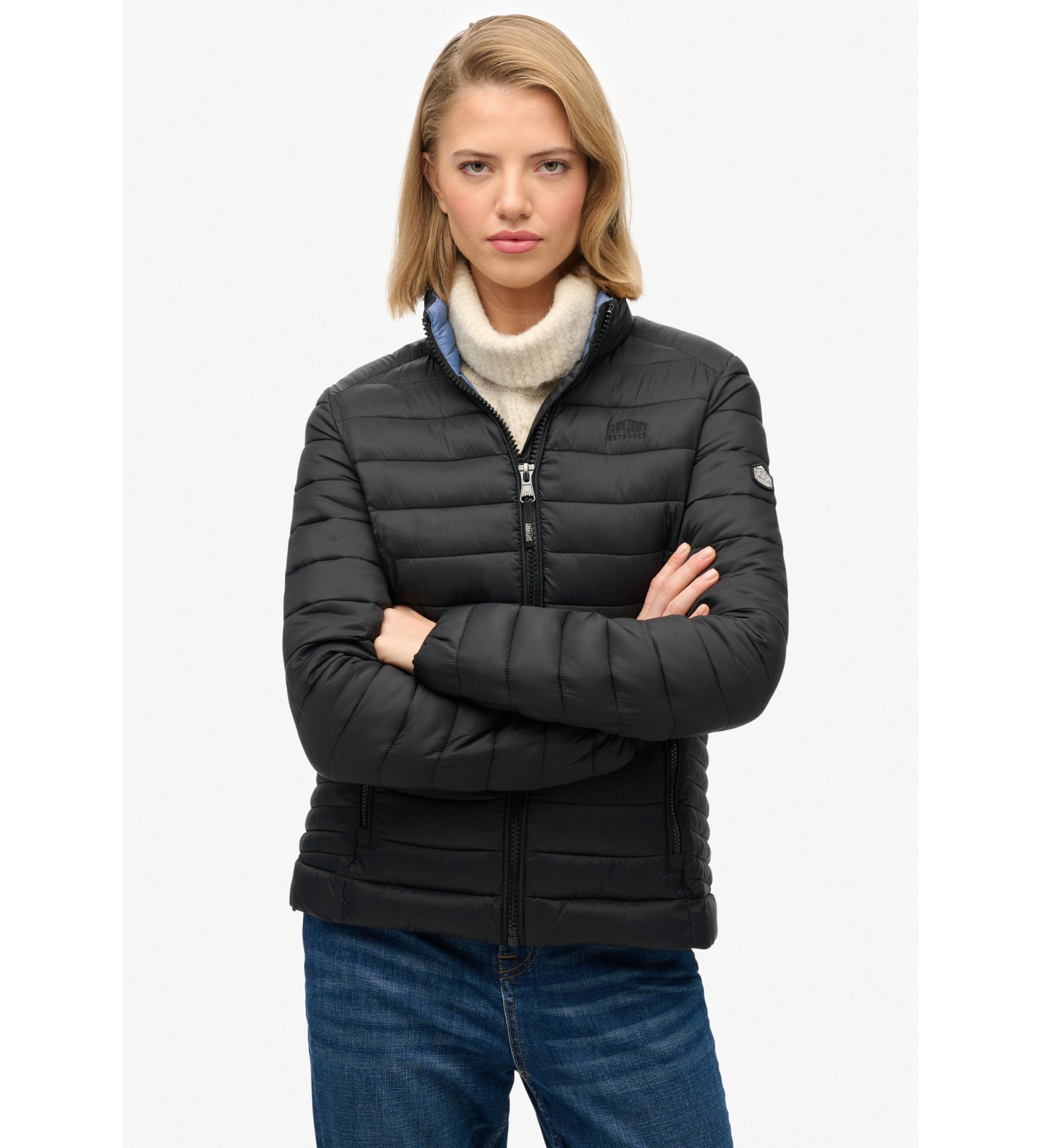 Superdry für Damen. W5012067A Fuji Lite Jacke schwarz (L), Lässig, Recyceltes Nylon