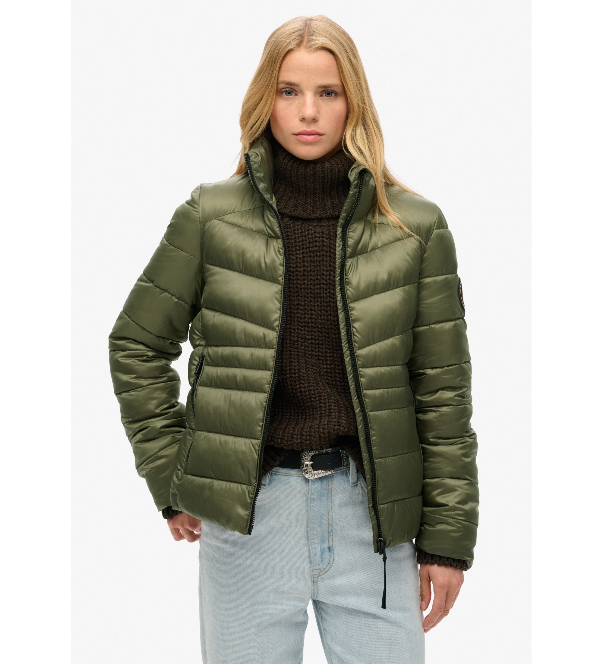 Superdry für Damen. W5011821A Steppjacke Fuji grün (L), Lässig, Recyceltes Polyester, Nachhaltig