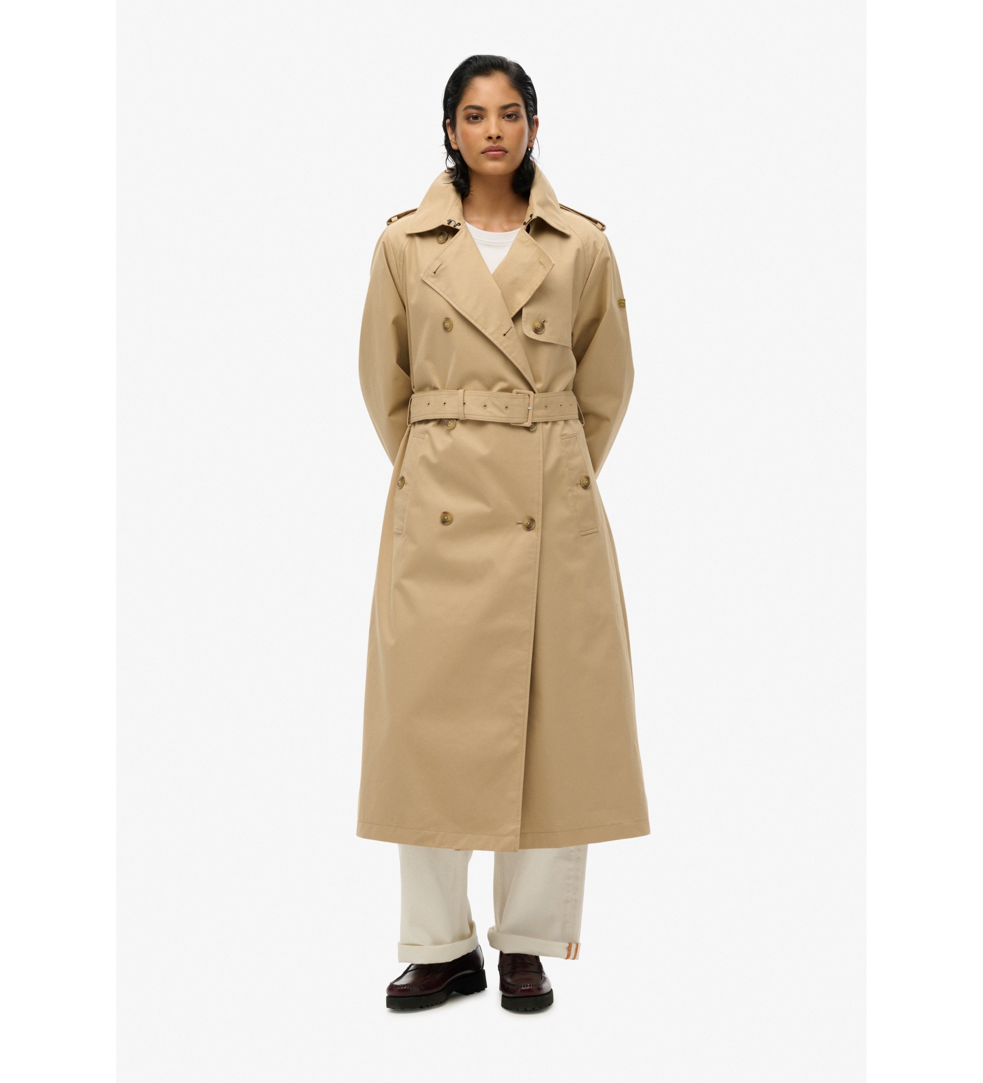 Superdryvoor vrouwen. W5011871A Klassieke trenchcoat (M), Beige, Casual, Katoen