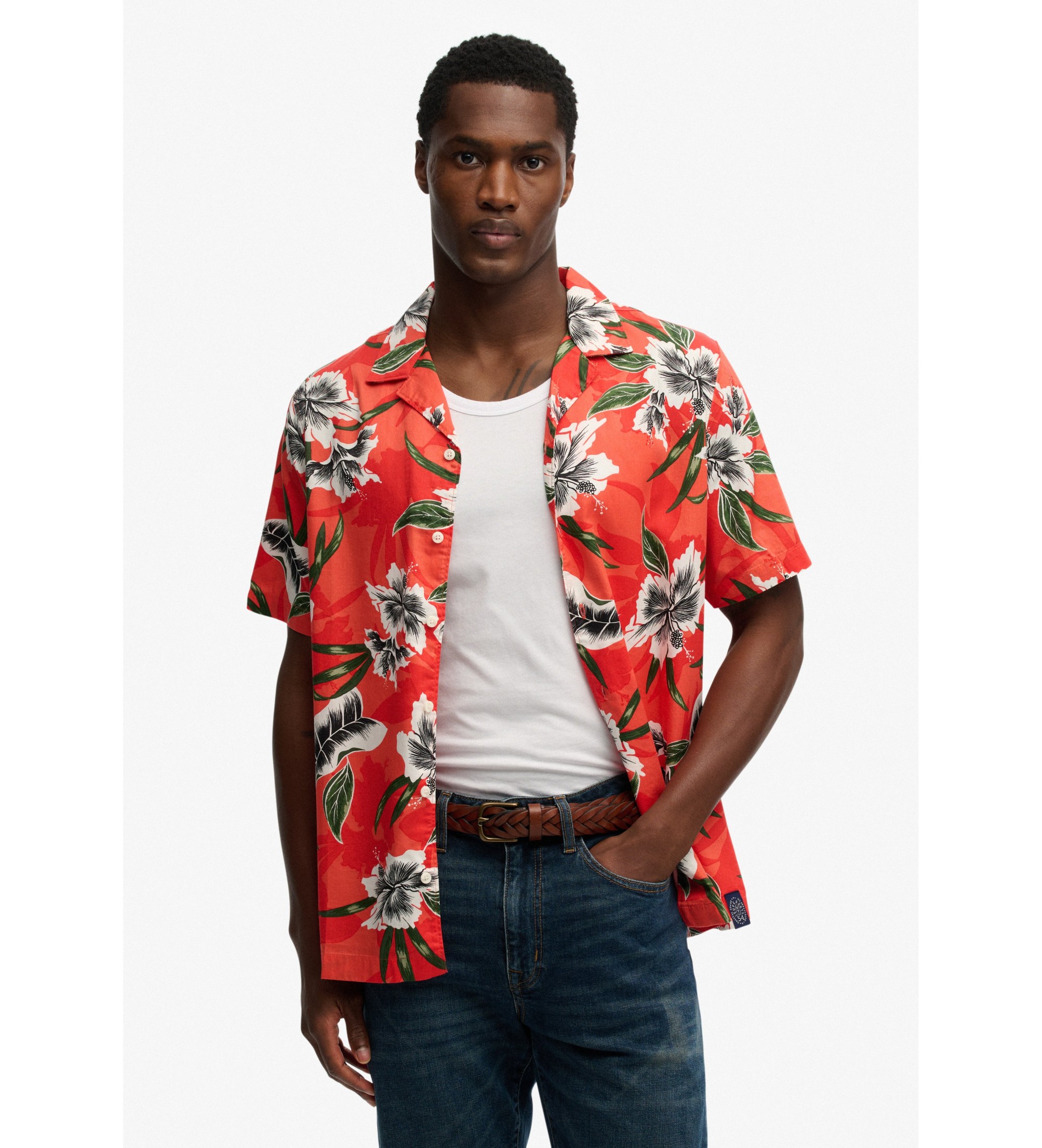Superdry für Herren. M4011128A Hawaii-Hemd rot (S), Lässig, Modal, Kurzarm