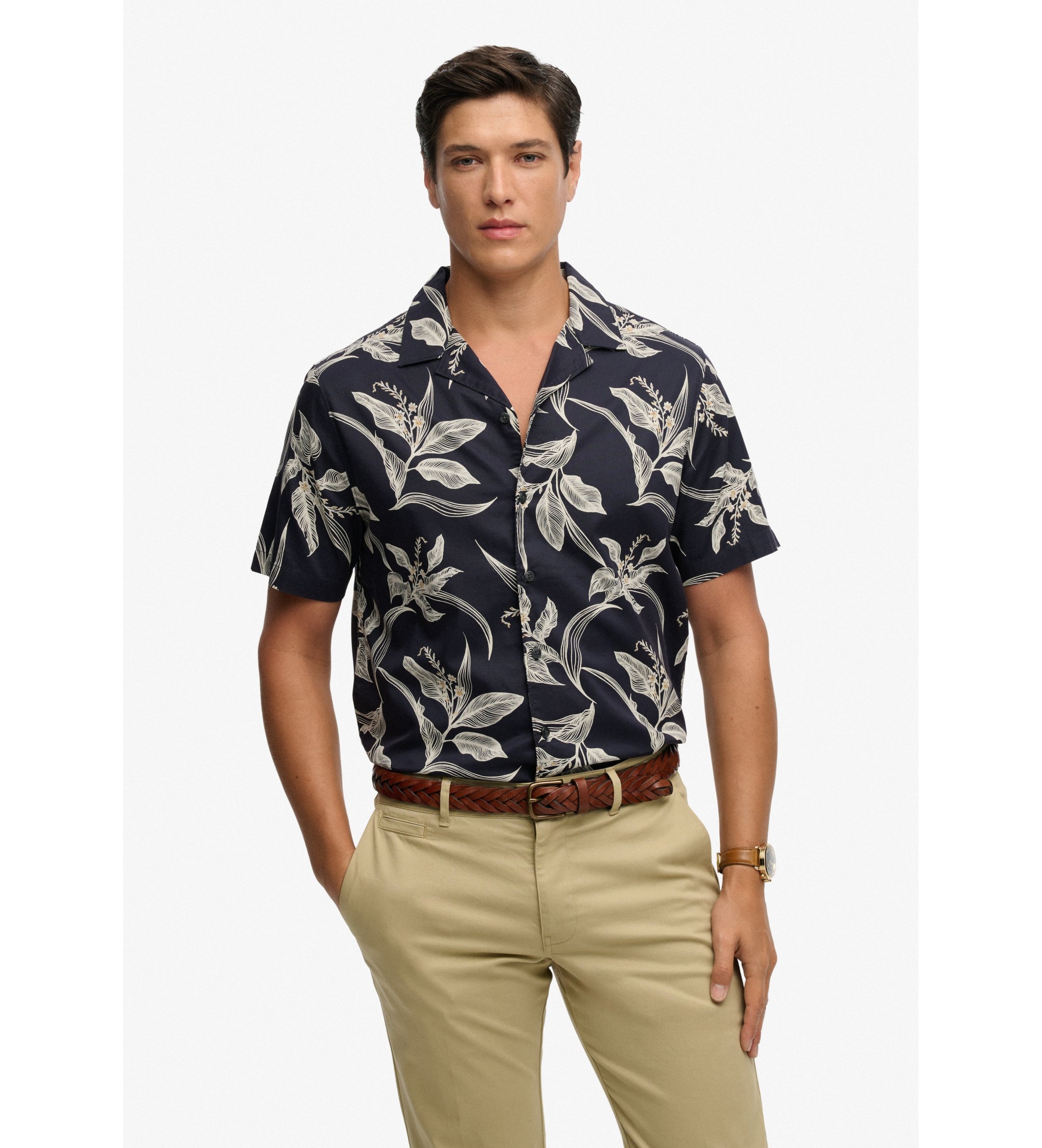 Superdry für Herren. M4011128A Hawaii-Hemd navy (XXL), Lässig, Modal, Kurzarm, Marine