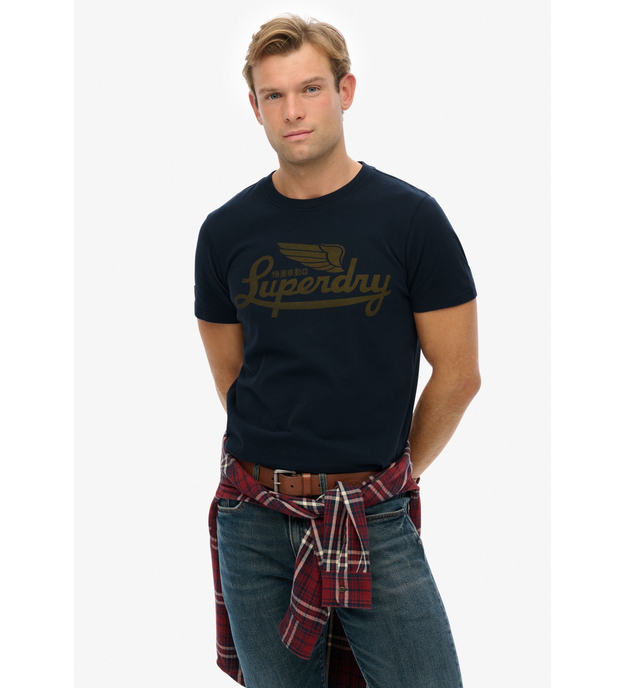 Superdry für Herren. M1012229A Heritage Brand Entspanntes T-shirt navy (M), Lässig, Baumwolle, Kurzarm, Marine
