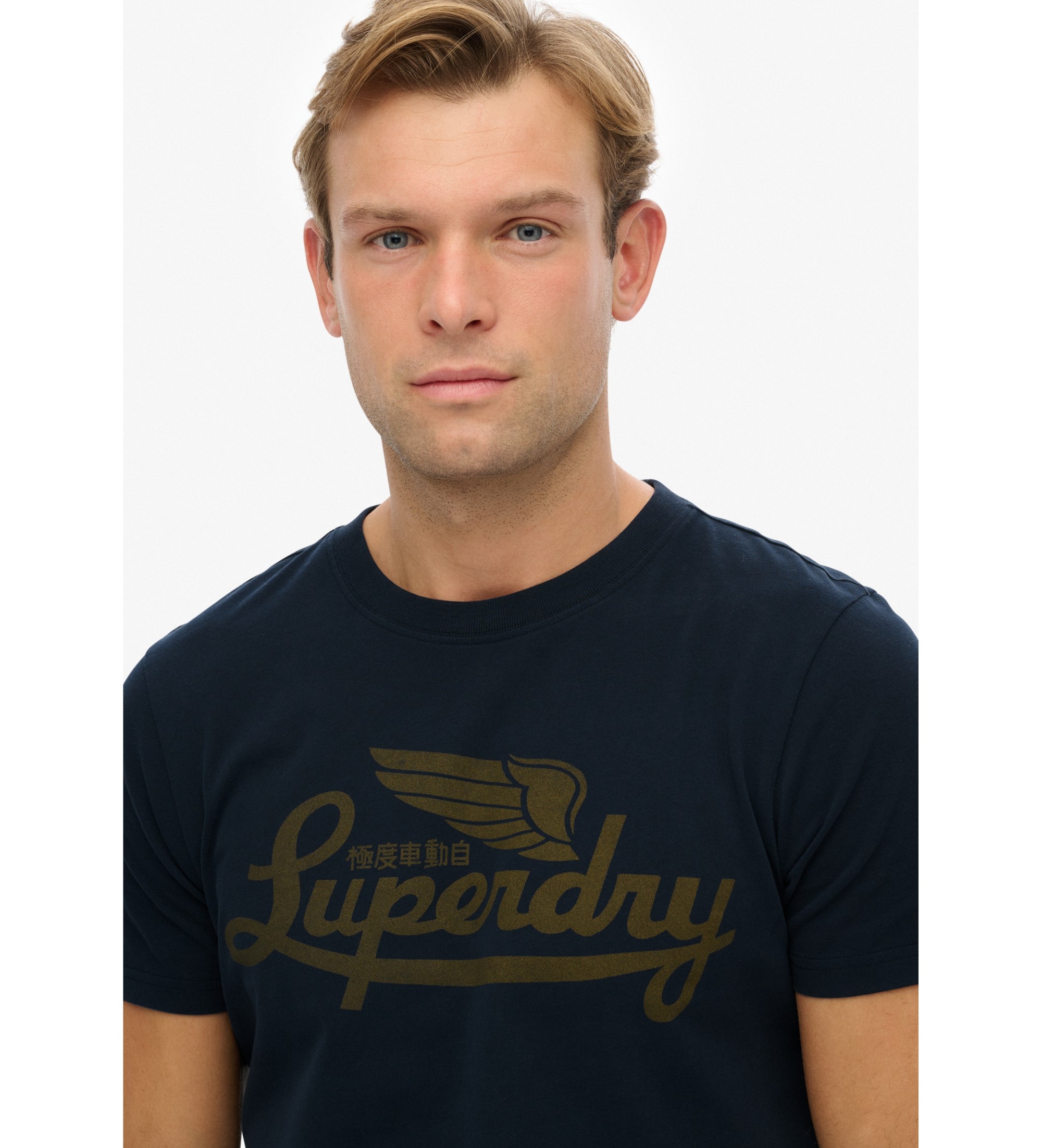 Superdry pour homme. M1012229A Heritage Brand T-shirt décontracté marine (M), Casuel, Coton, Manche courte