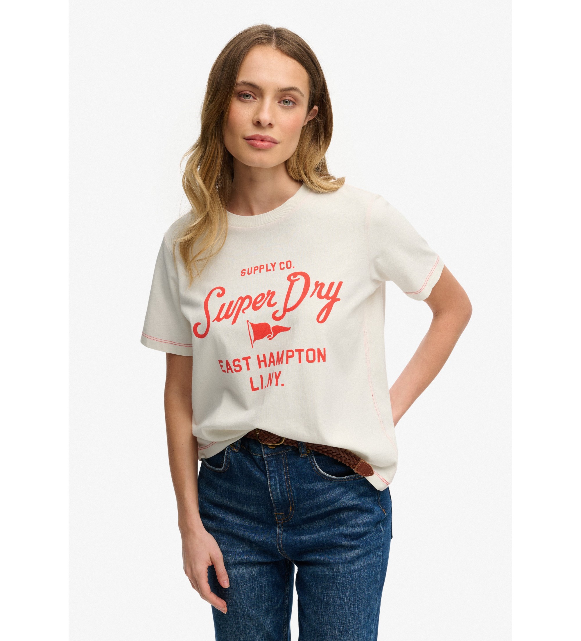 Superdry für Damen. W1011872A Heritage Hamptons T-Shirt cremeweiß (XS), Lässig, Baumwolle, Kurzarm