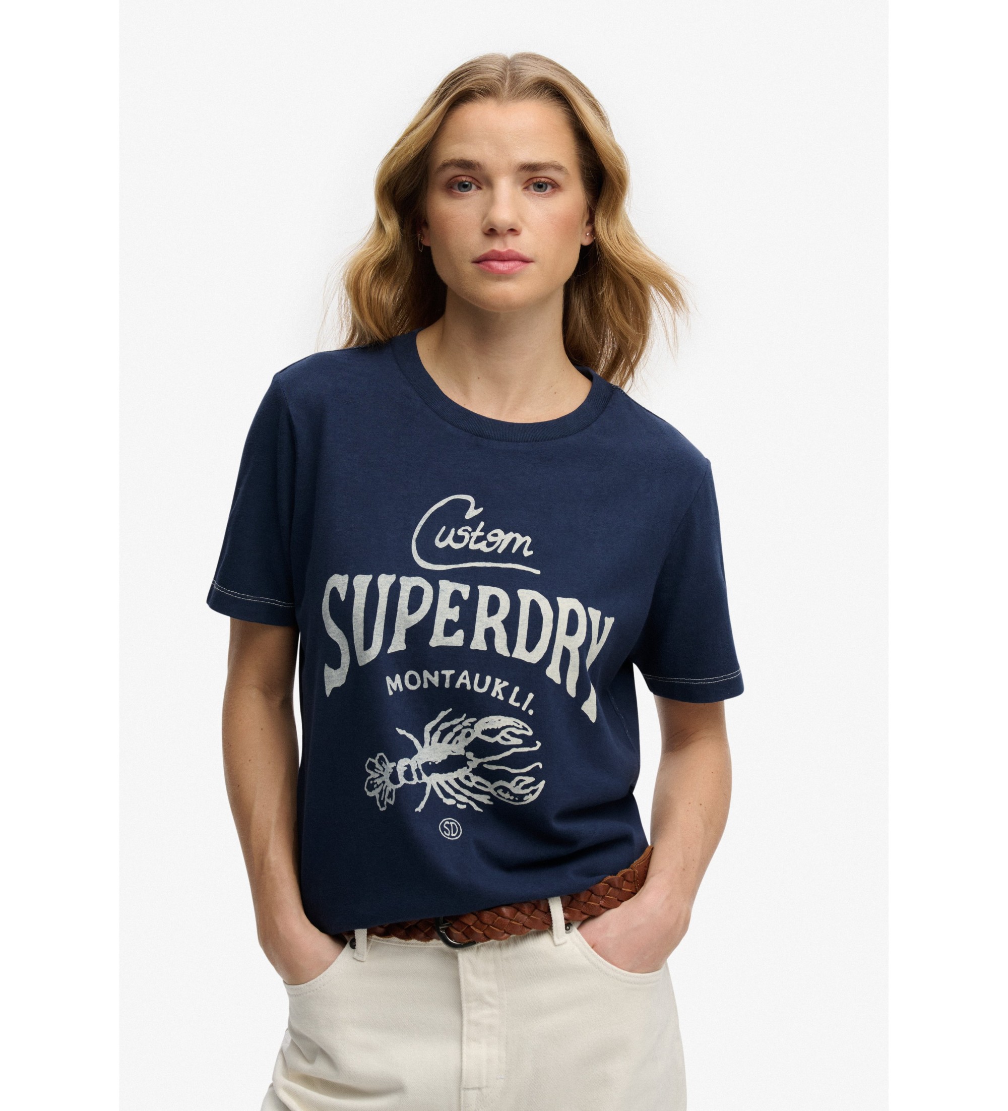 Superdry für Damen. W1011872A Heritage Hamptons T-shirt navy (XS), Lässig, Baumwolle, Kurzarm, Marine
