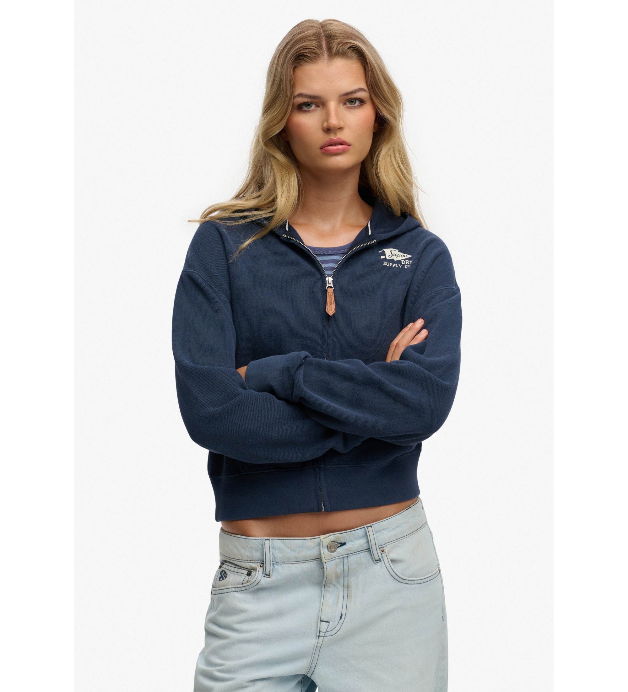Superdry für Damen. W2012598A Heritage Hamptons Ziphood navy Sweatshirt (XS), Lässig, Baumwolle, Marine