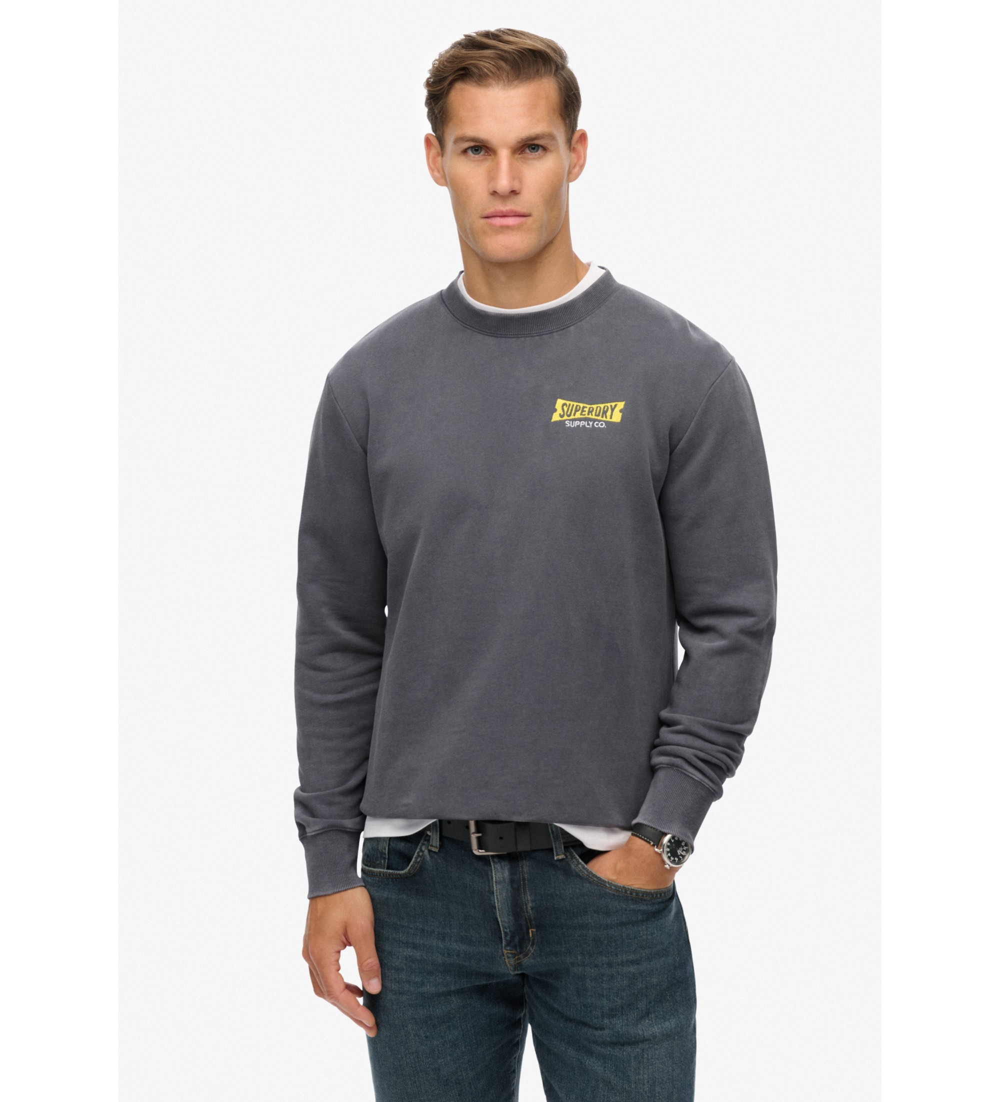 Superdry für Herren. M2014289A Heritage Tab Loose Crew Sweatshirt blau grau (L), Lässig, Baumwolle