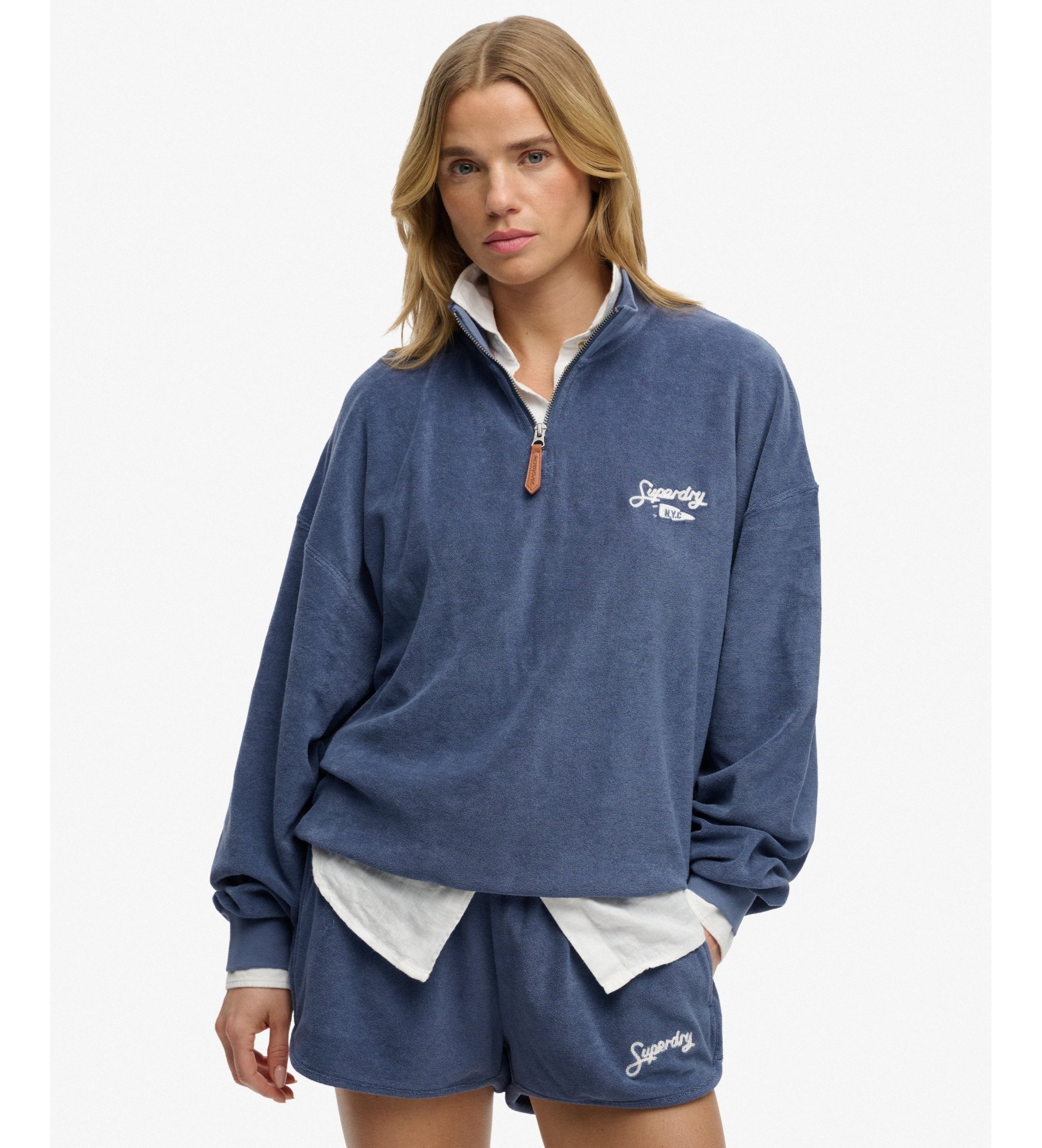 Superdry für Damen. W2012599A Heritage Frottee-Sweatshirt blau (XS), Lässig, Baumwolle