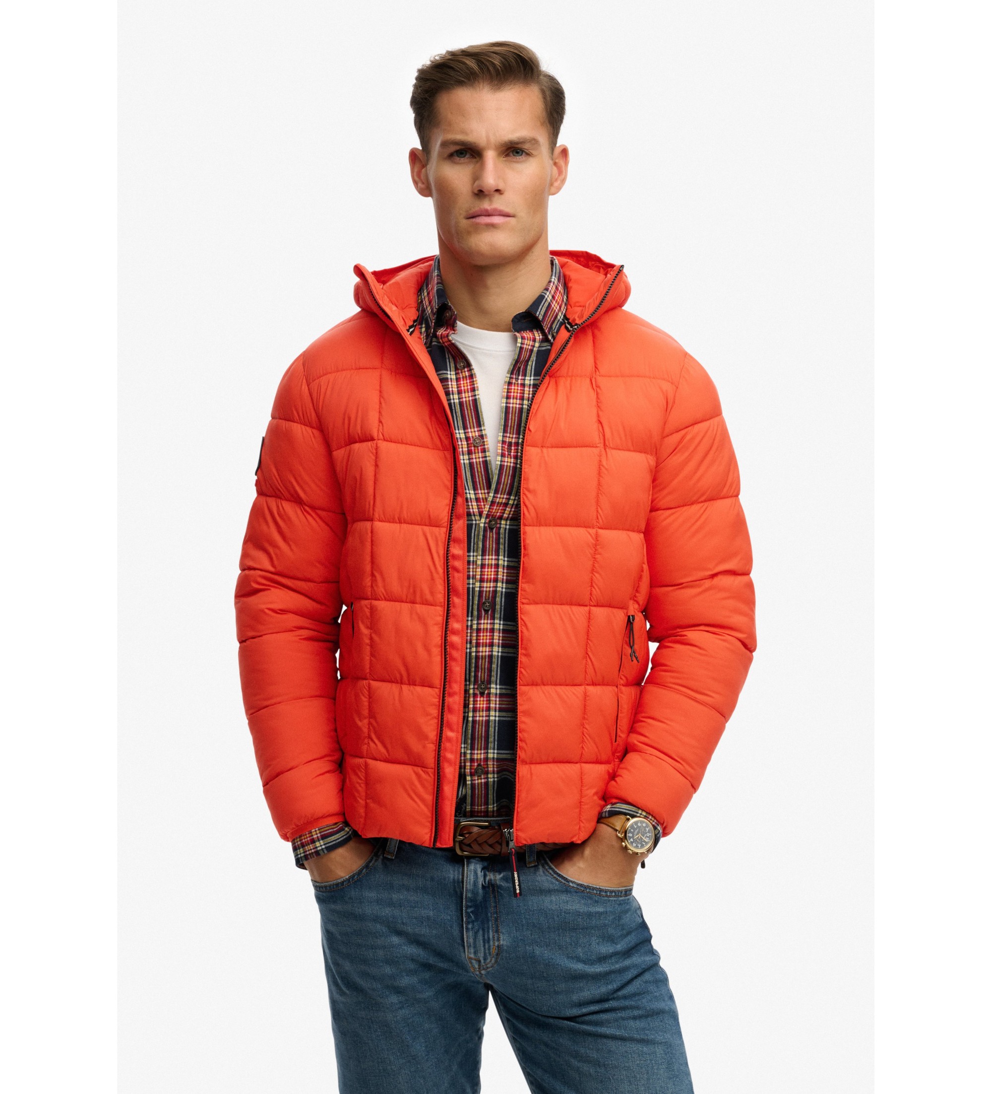 Superdry für Herren. M5012340A Box Quilt Fuji Lite Jacke orange (XXL), Lässig, Recyceltes Nylon