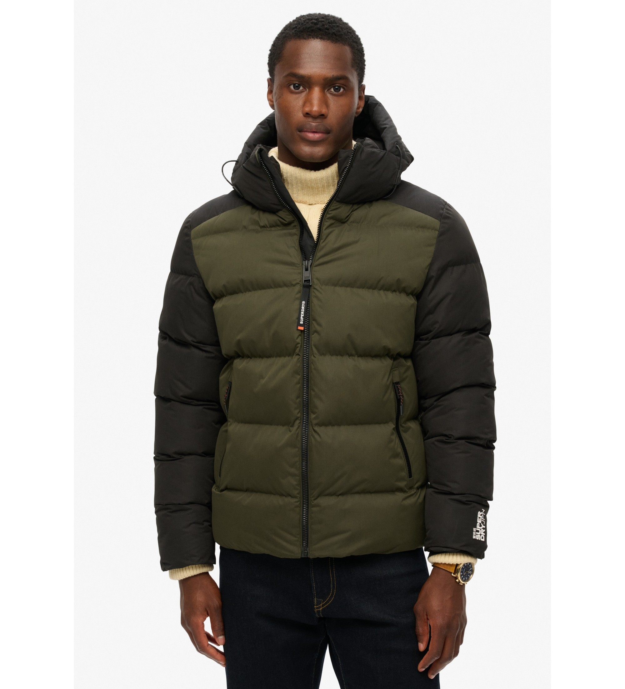 Superdry für Herren. M5011903A Gesteppte Kapuzenjacke schwarz, grün (XL), Lässig, Recyceltes Polyester, Nachhaltig