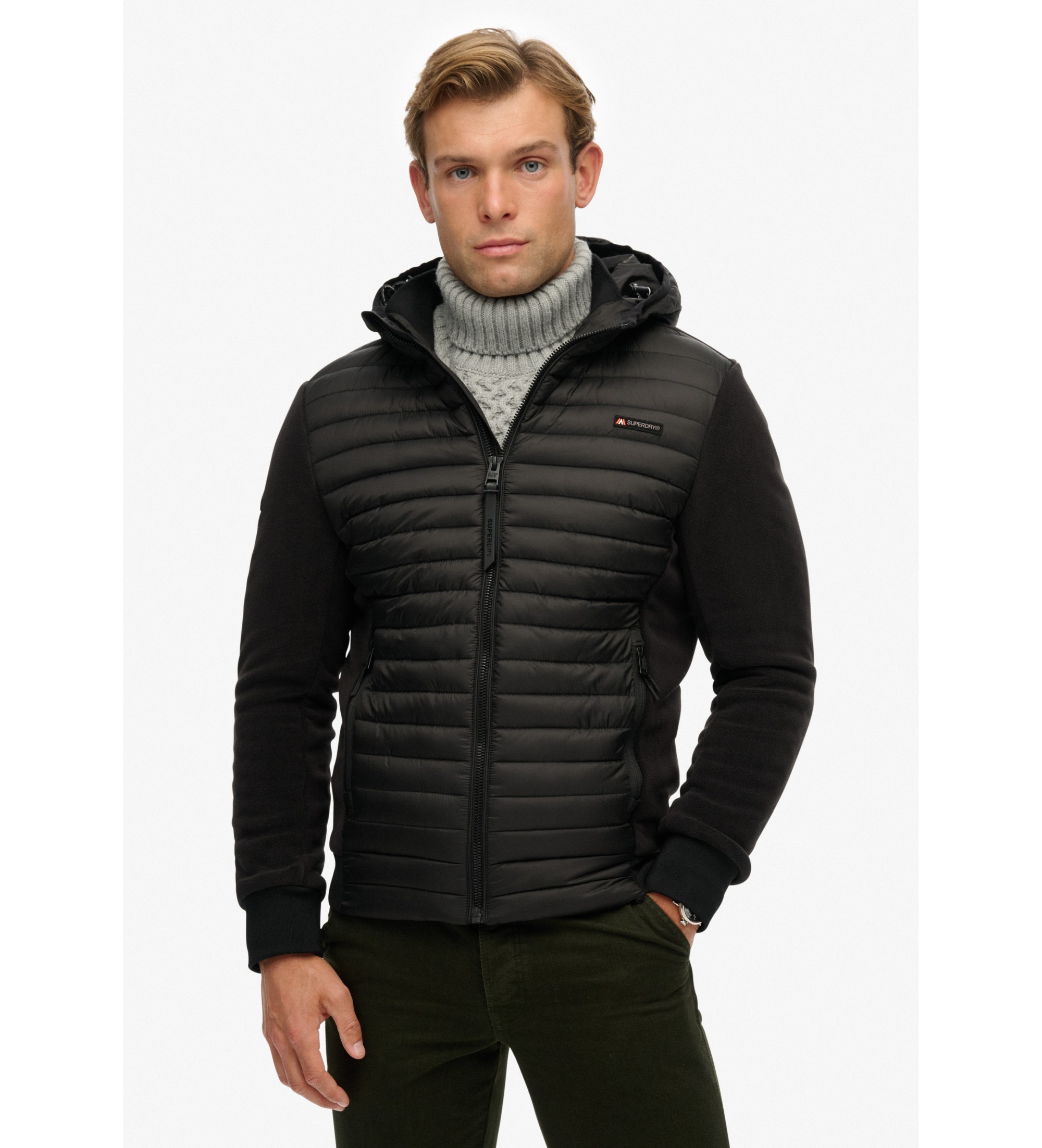 Superdry für Herren. M5012294A Hood Storm Fleece Hybrid Jacke schwarz (S), Lässig, Polyester