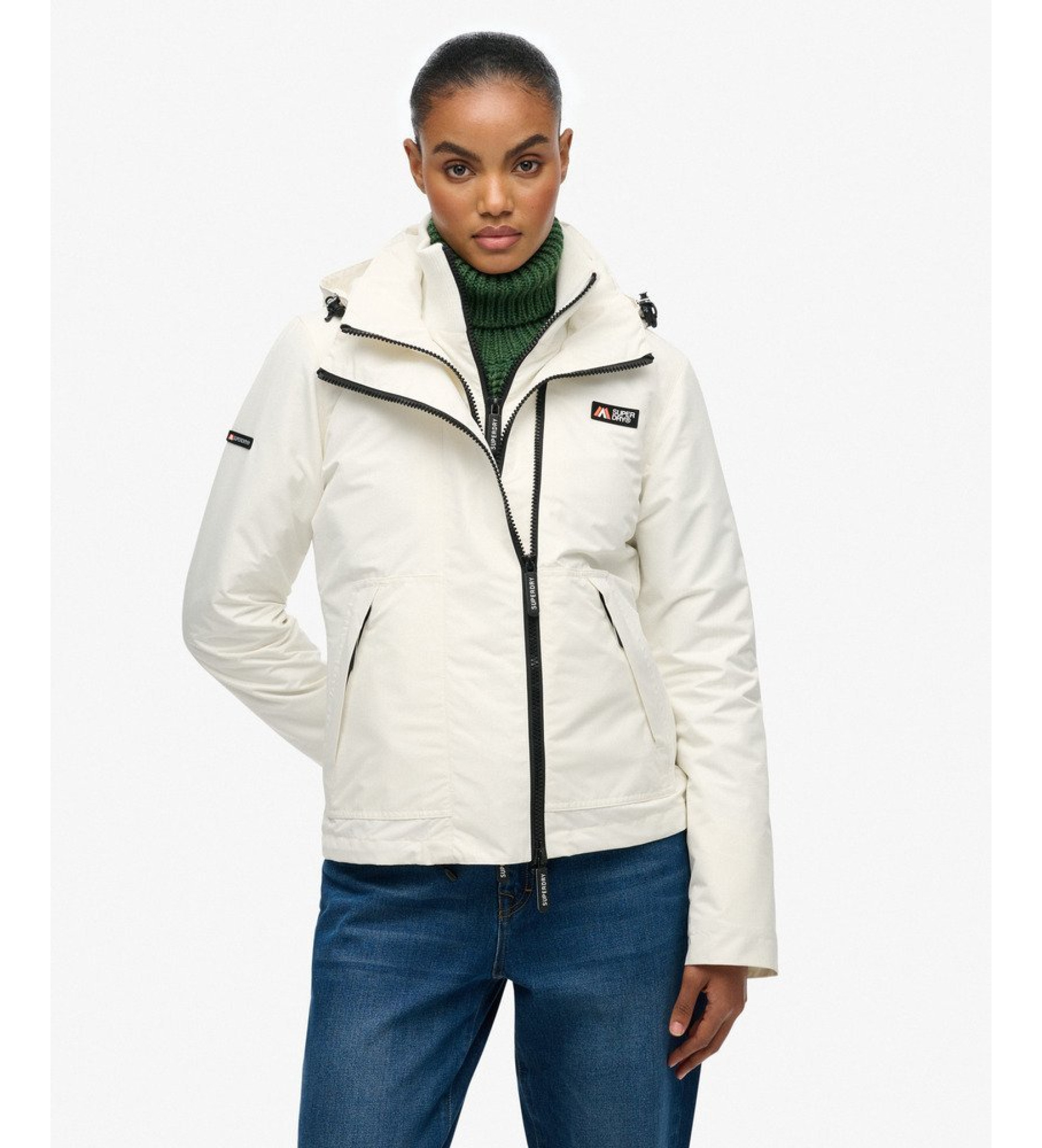 Superdry für Damen. W5011850A Windschutzjacke mit Kapuze MTN weiß (XS), Lässig, Polyester