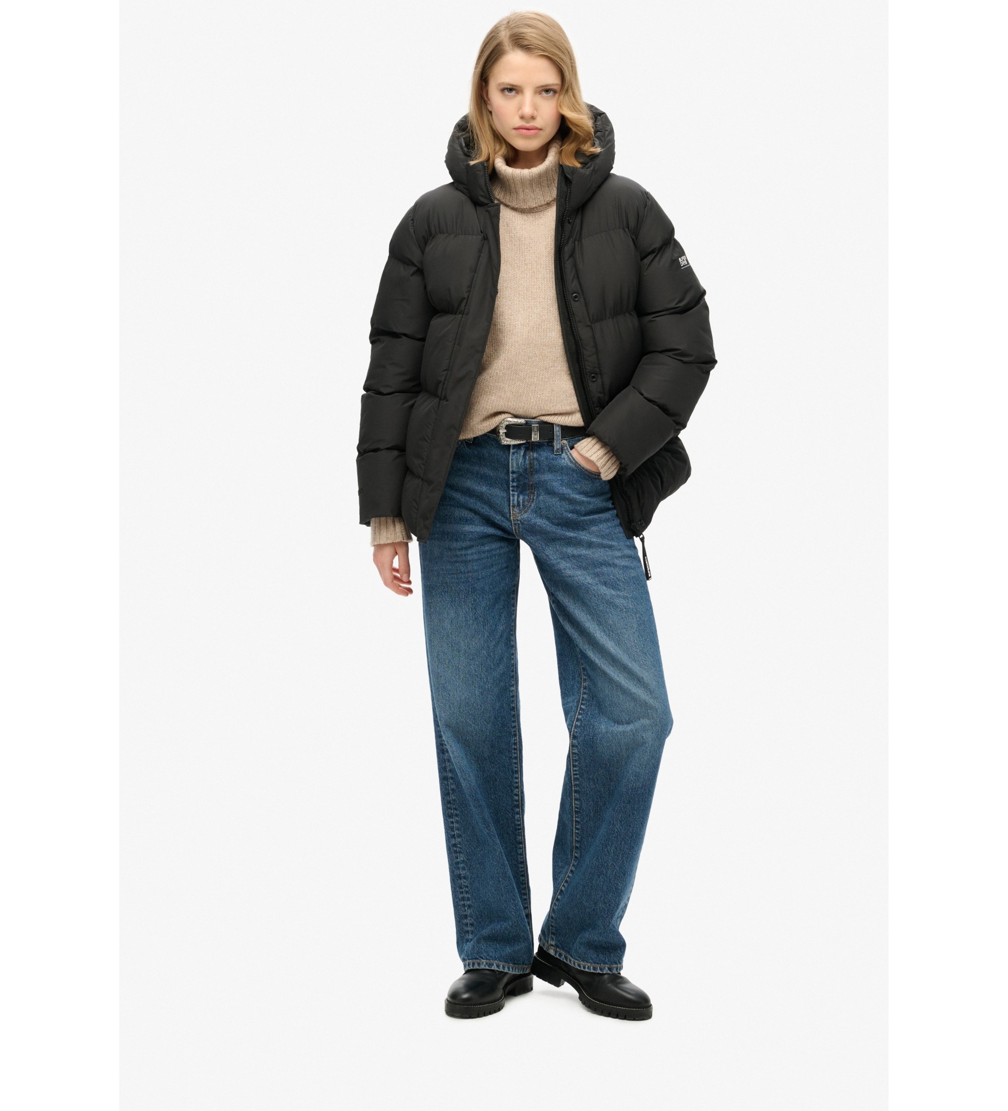 Superdry für Damen. W5011728A Jacke 5 Baffle schwarz (L), Lässig, Recyceltes Polyester, Nachhaltig