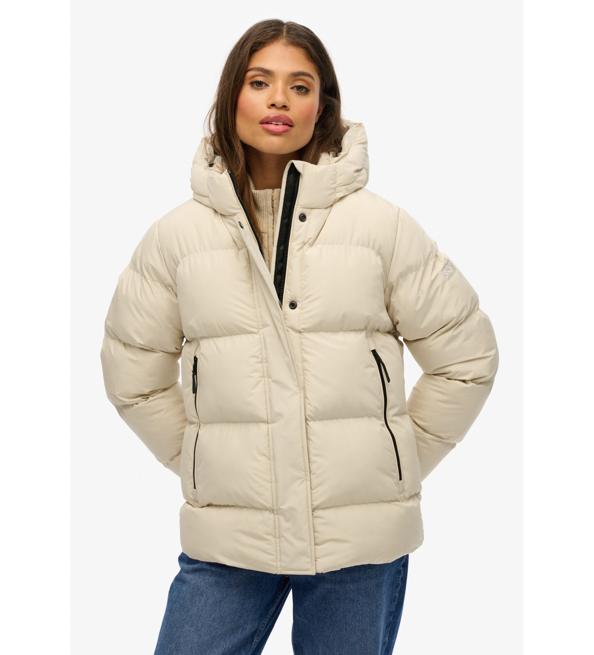 Superdry für Damen. W5012004A Kapuzenjacke 5 Baffle Sports Puffer beige (XS), Lässig, Polyester
