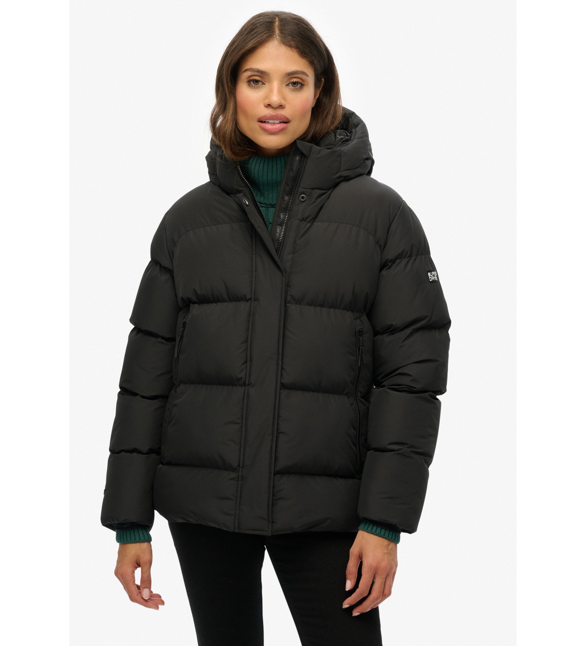 Superdry für Damen. W5012004A Kapuzenmantel 5 Baffle Sports schwarz (S), Lässig, Recyceltes Polyester, Nachhaltig