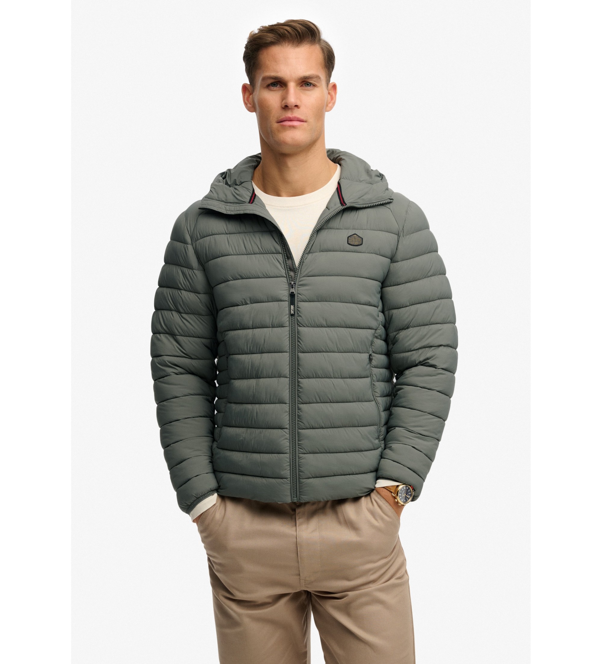 Superdry für Herren. M5012339A Fuji Lite Jacke grau (XL), Lässig, Recyceltes Nylon