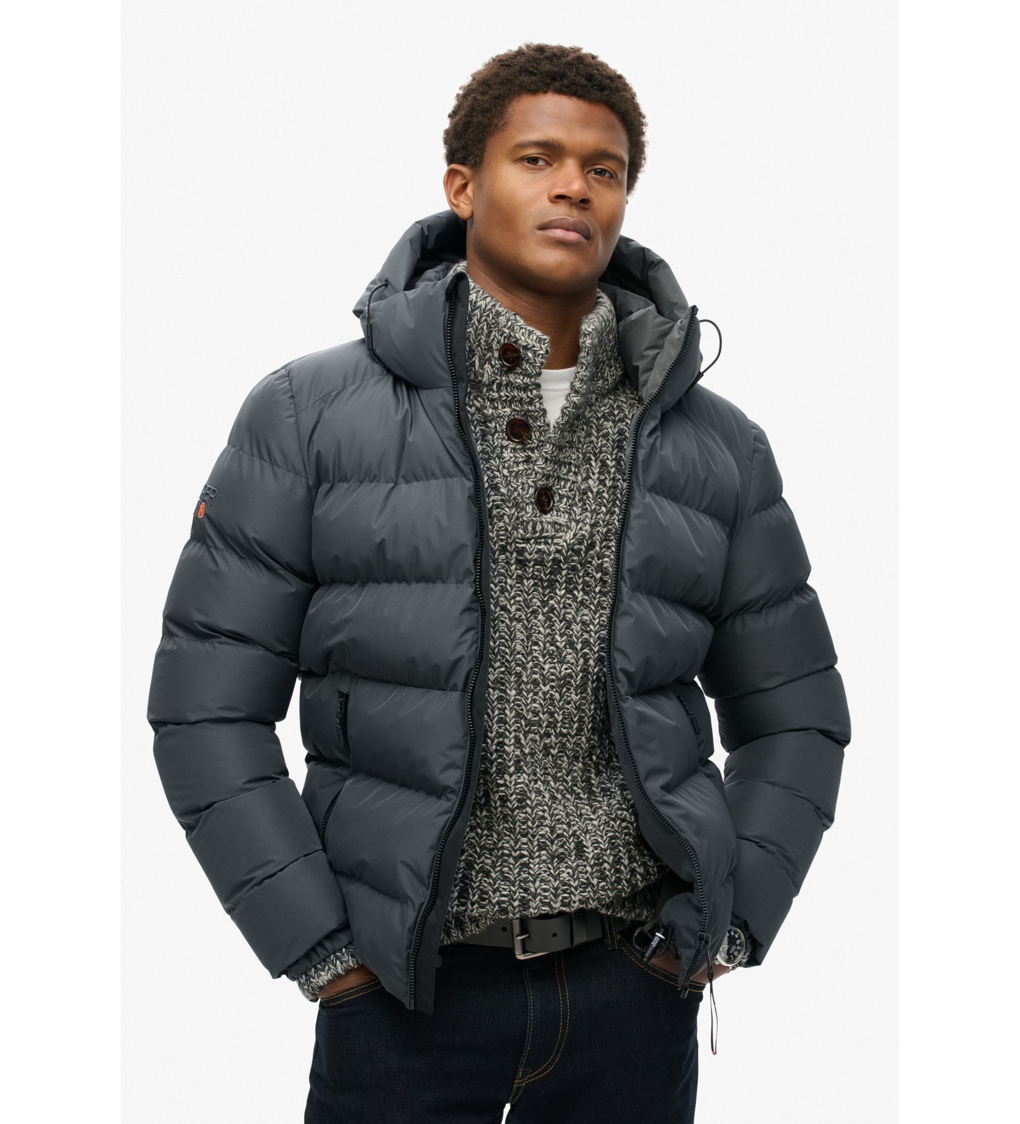 Superdry für Herren. M5011905A Sport Puff Jacket grau (M), Lässig, Polyester