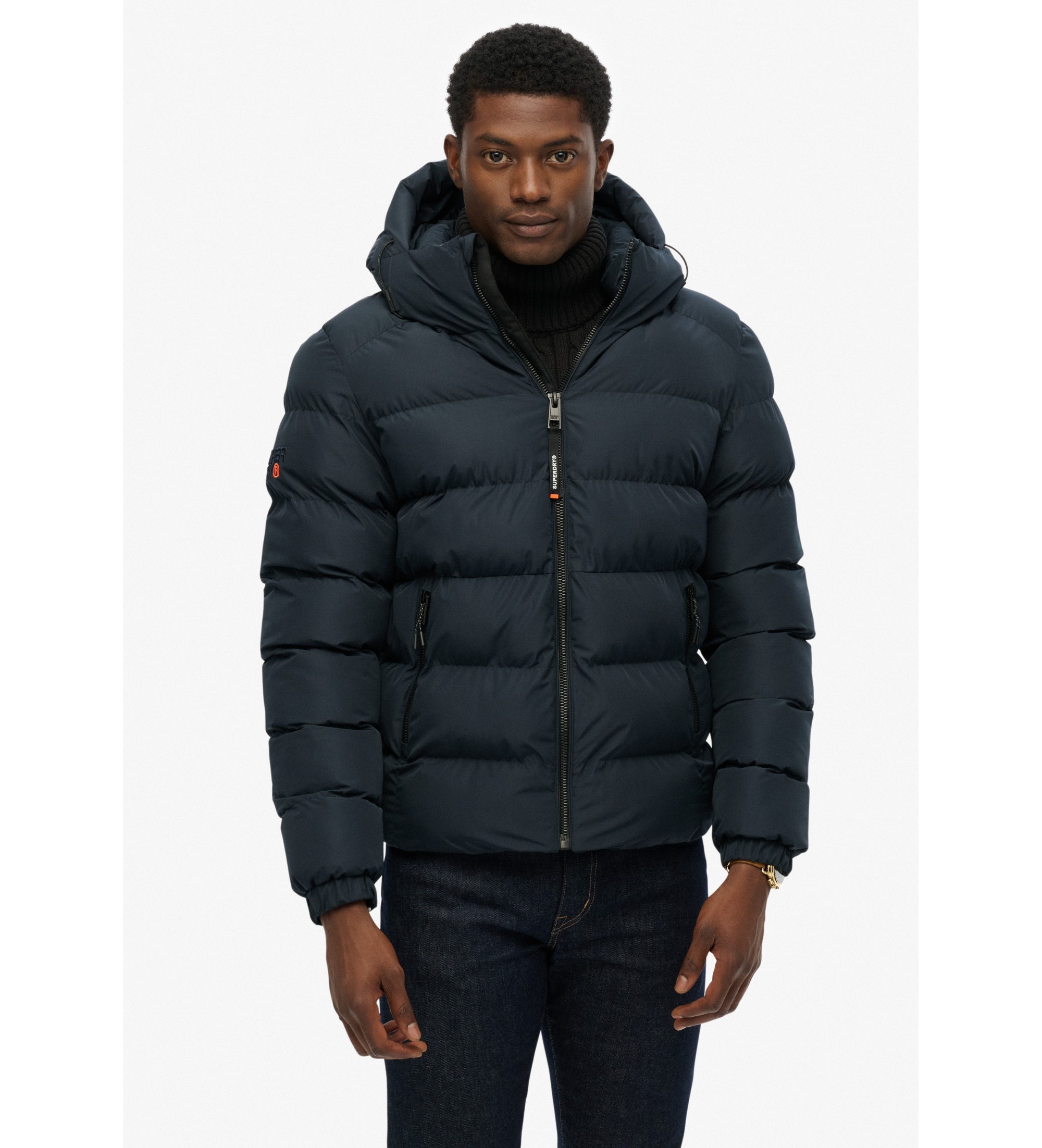 Superdry für Herren. M5011905A Sportsteppjacke mit Kapuze Navy (XL), Lässig, Polyester, Marine