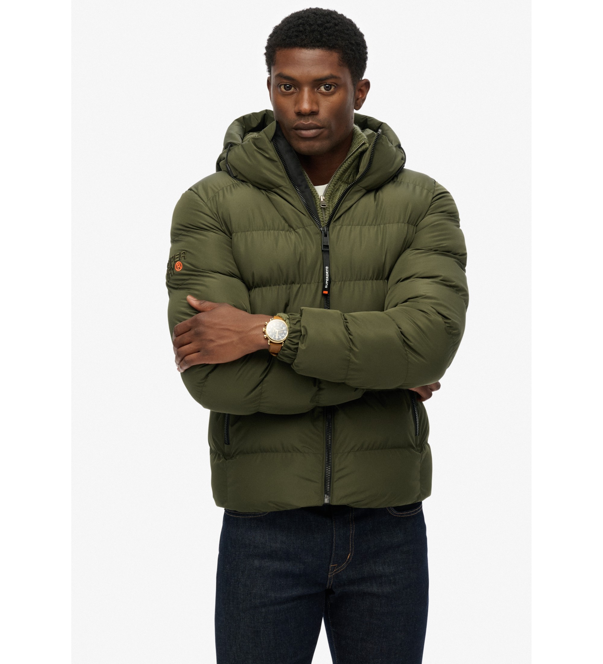 Superdry für Herren. M5011905A Sportsteppjacke mit Kapuze grün (S), Lässig, Polyester