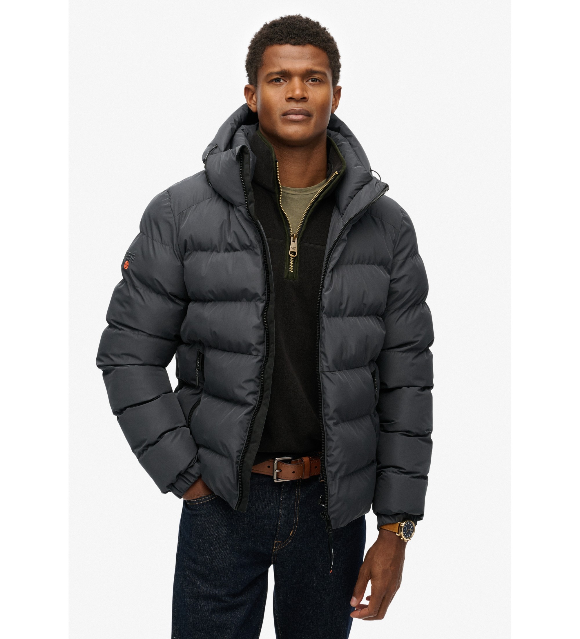 Superdry für Herren. M5011905A Sportsteppjacke mit Kapuze schwarz (XXL), Lässig, Polyester