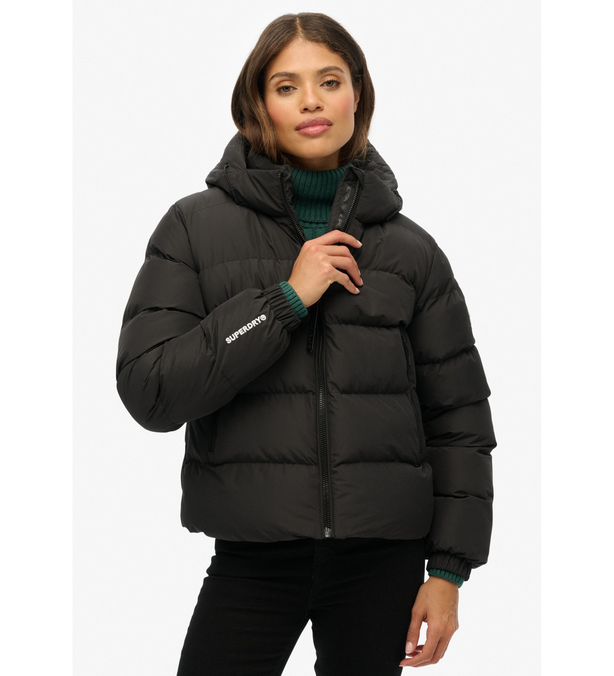 Superdry für Damen. W5011996A Sport-Puffermantel schwarz (S), Lässig, Polyester