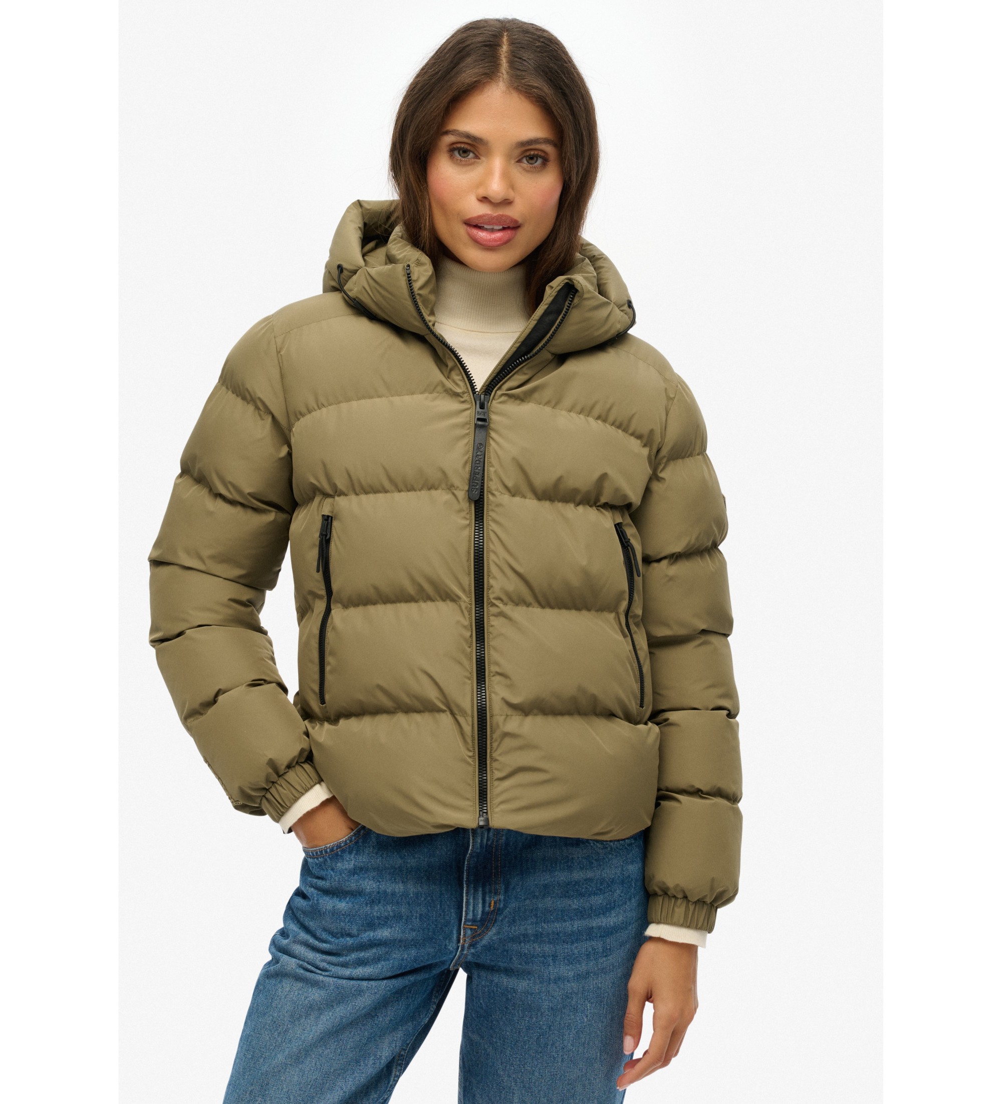 Superdry für Damen. W5011996A Stanton Steppjacke mit Kapuze grün (M), Lässig, Polyester