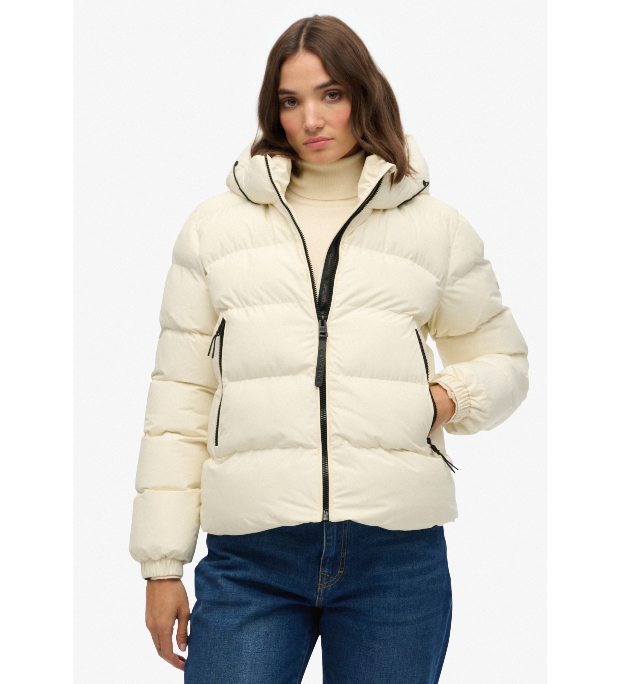Superdry für Damen. W5011996A Stanton Off-White Steppjacke mit Kapuze (XXL), Weiß, Lässig, Polyester