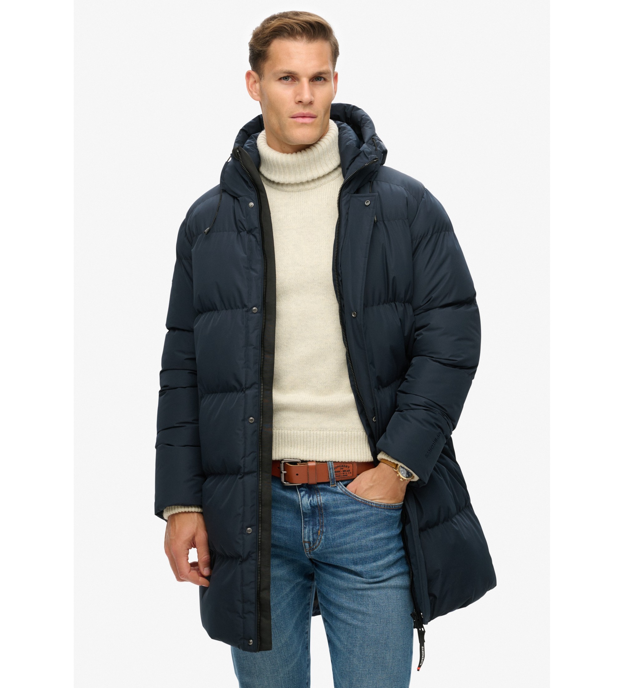 Superdry für Herren. M5011917A Steppjacke mit Kapuze Sports marine (L), Lässig, Recyceltes Polyester, Nachhaltig