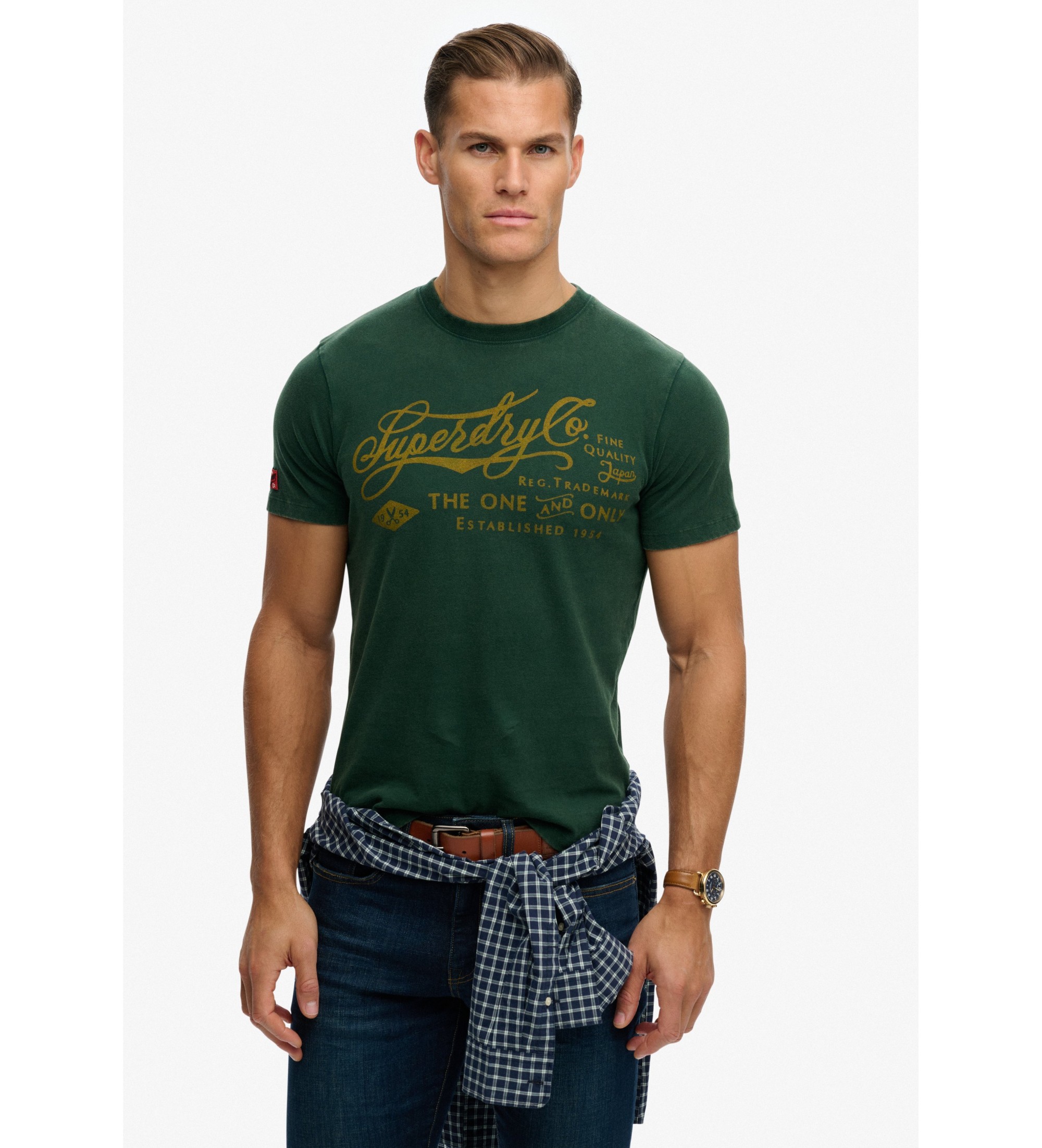 Superdry für Herren. M1012352A Industriearbeiter Entspanntes T-Shirt grün (L), Lässig, Baumwolle, Kurzarm