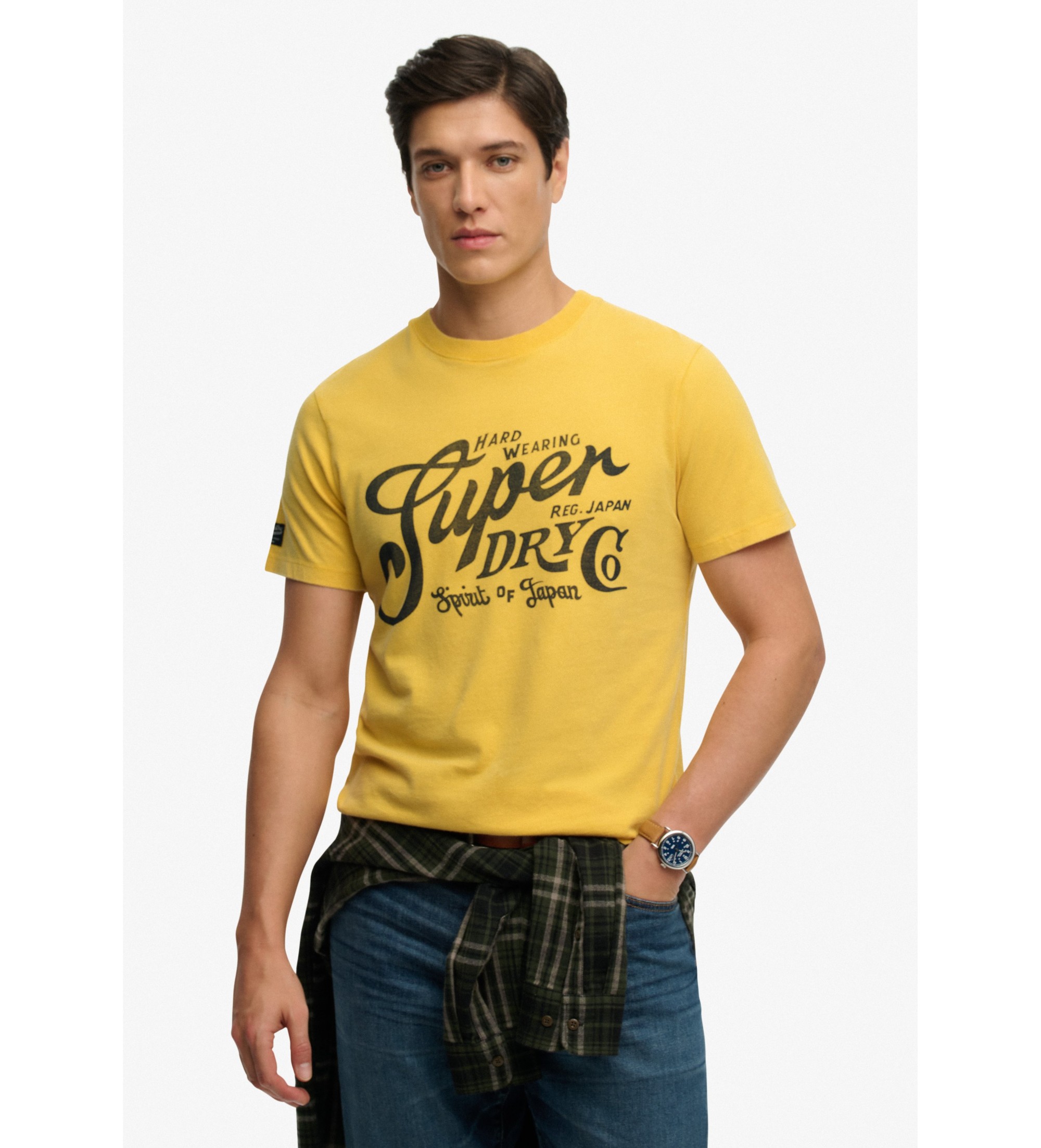 Superdry für Herren. M1012352A Industriearbeiter Entspanntes T-Shirt gelb (L), Lässig, Baumwolle, Kurzarm