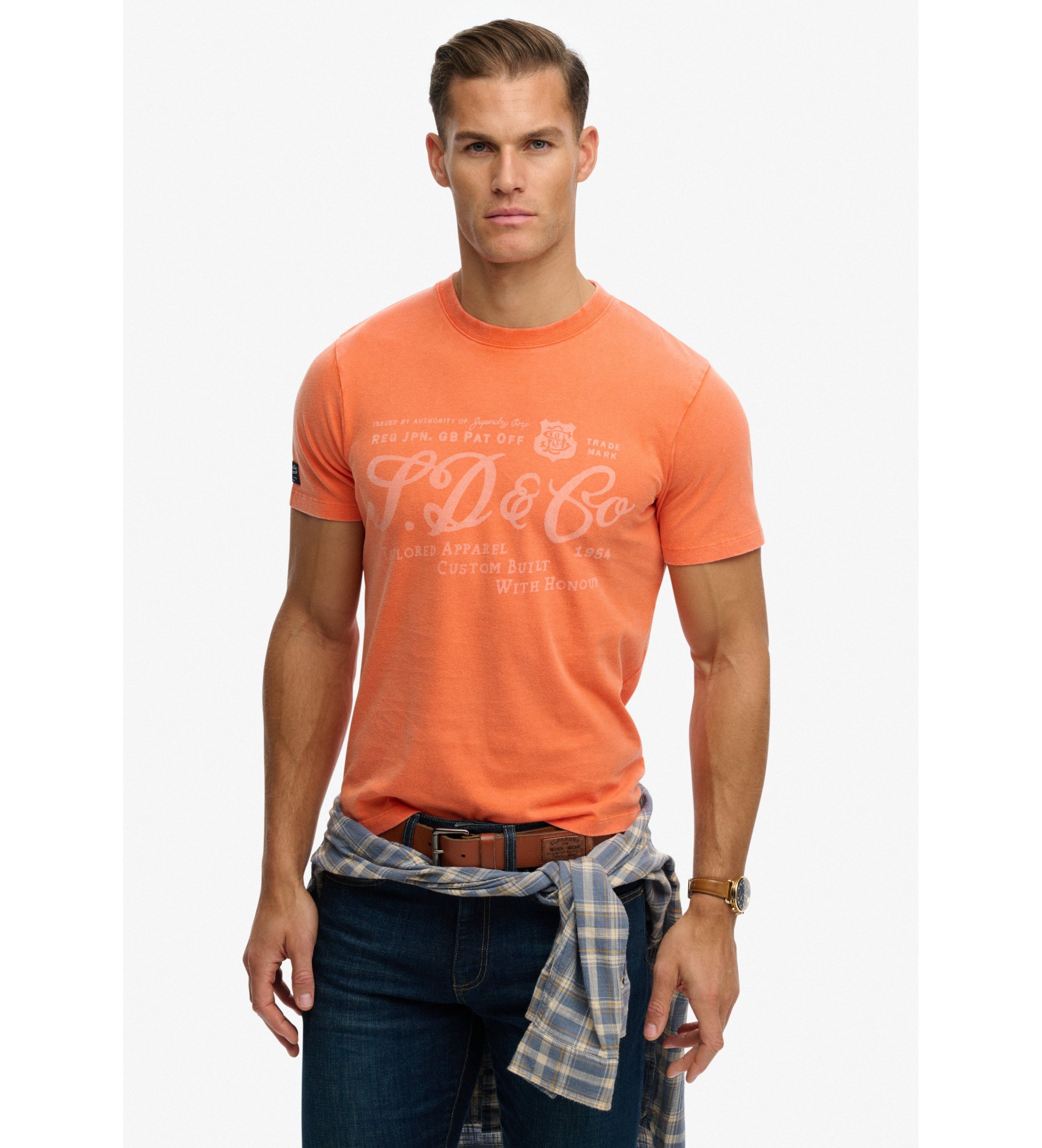 Superdry für Herren. M1012352A Industriearbeiter Entspanntes T-shirt orange (L), Lässig, Baumwolle, Kurzarm