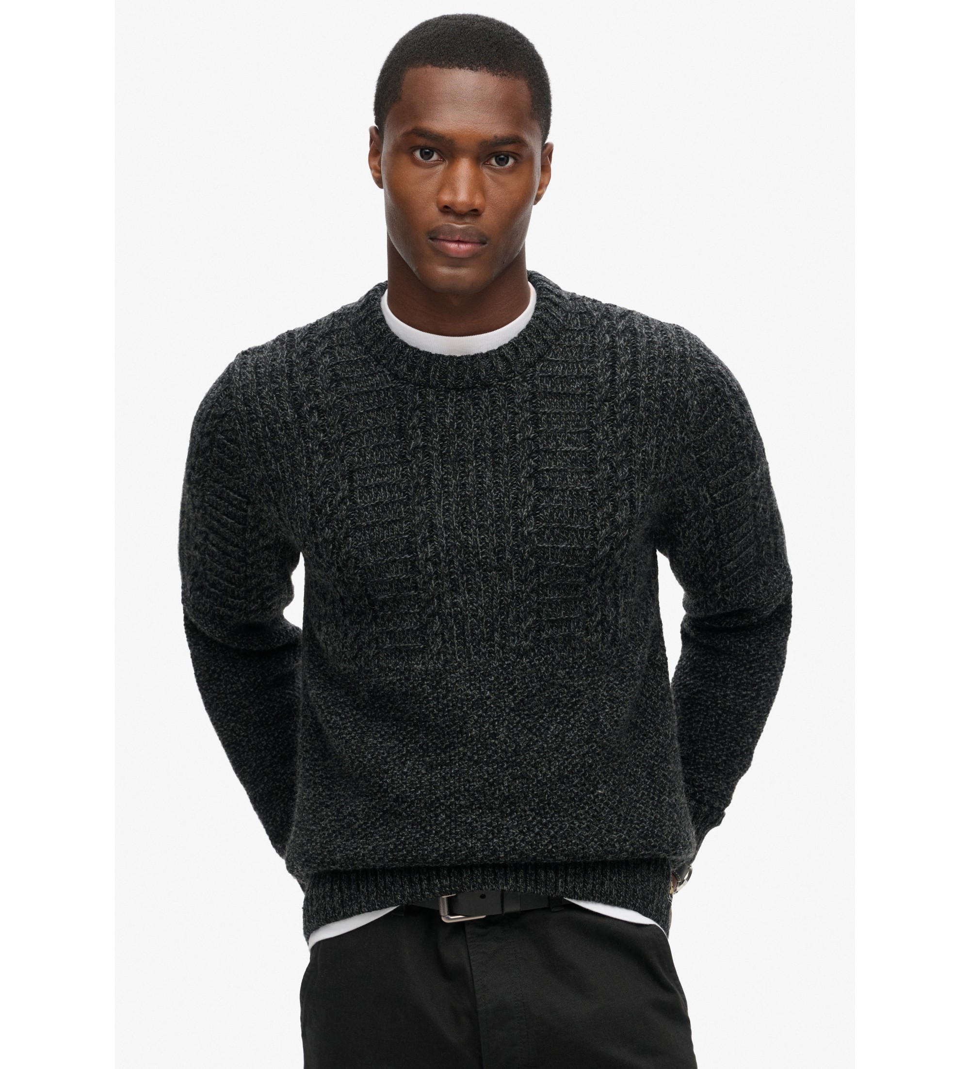 Superdry für Herren. M6110638A Flechtstrickpullover Jacob dunkelgrau (XXL), Lässig, Acryl, Nachhaltig