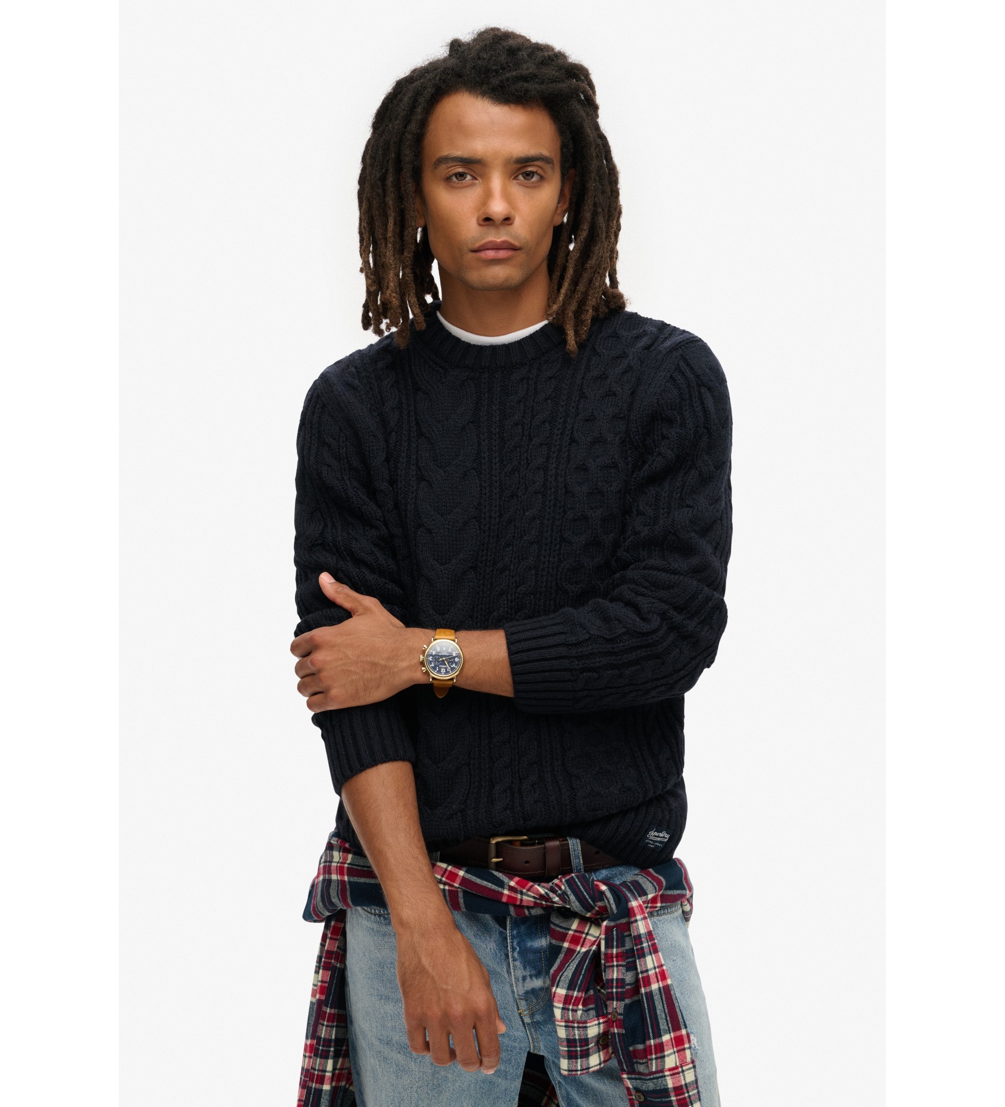 Superdry für Herren. M6110638A Marineblauer Jacob Zopfstrickpullover (L), Lässig, Acryl, Nachhaltig