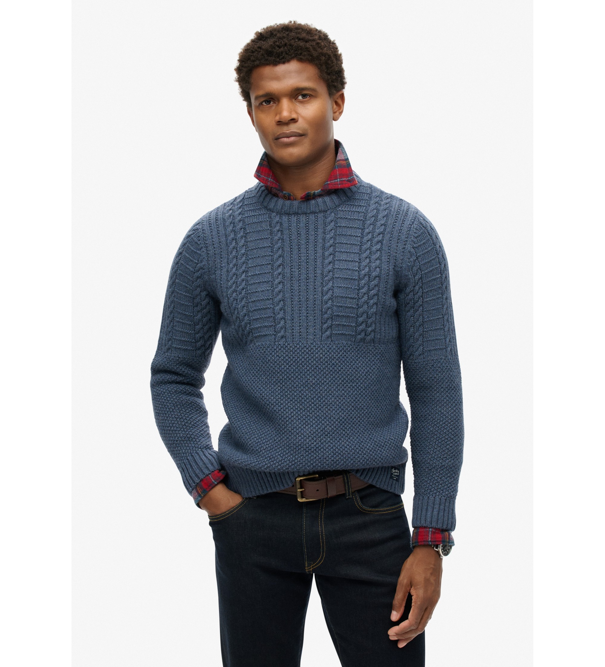 Superdry für Herren. M6110638A Blauer Jacob Zopfstrickpullover (XXL), Lässig, Acryl, Nachhaltig