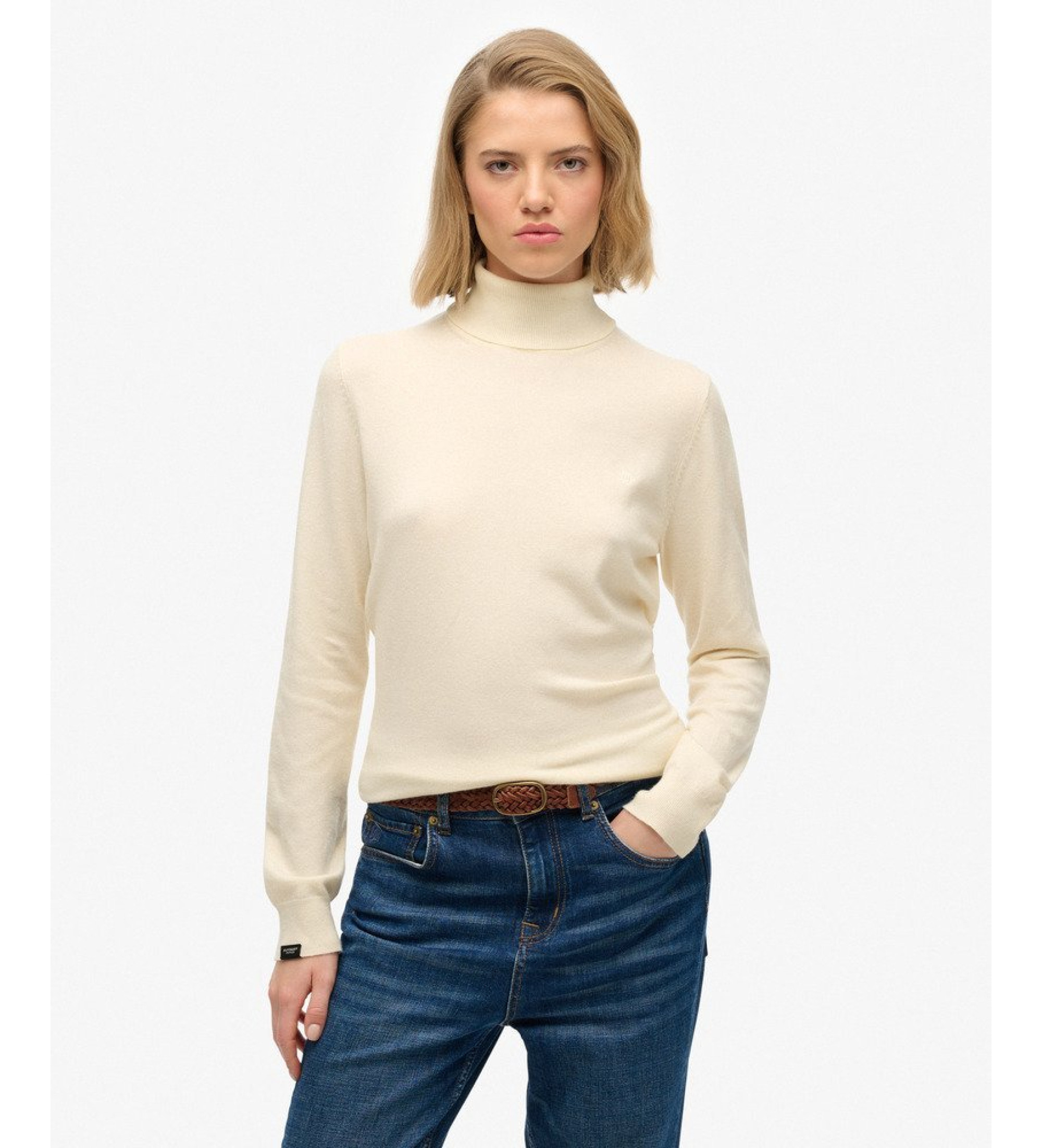 Superdryvoor vrouwen. W6110645A Klassieke Schildpad beige trui (L), Casual, Polyester