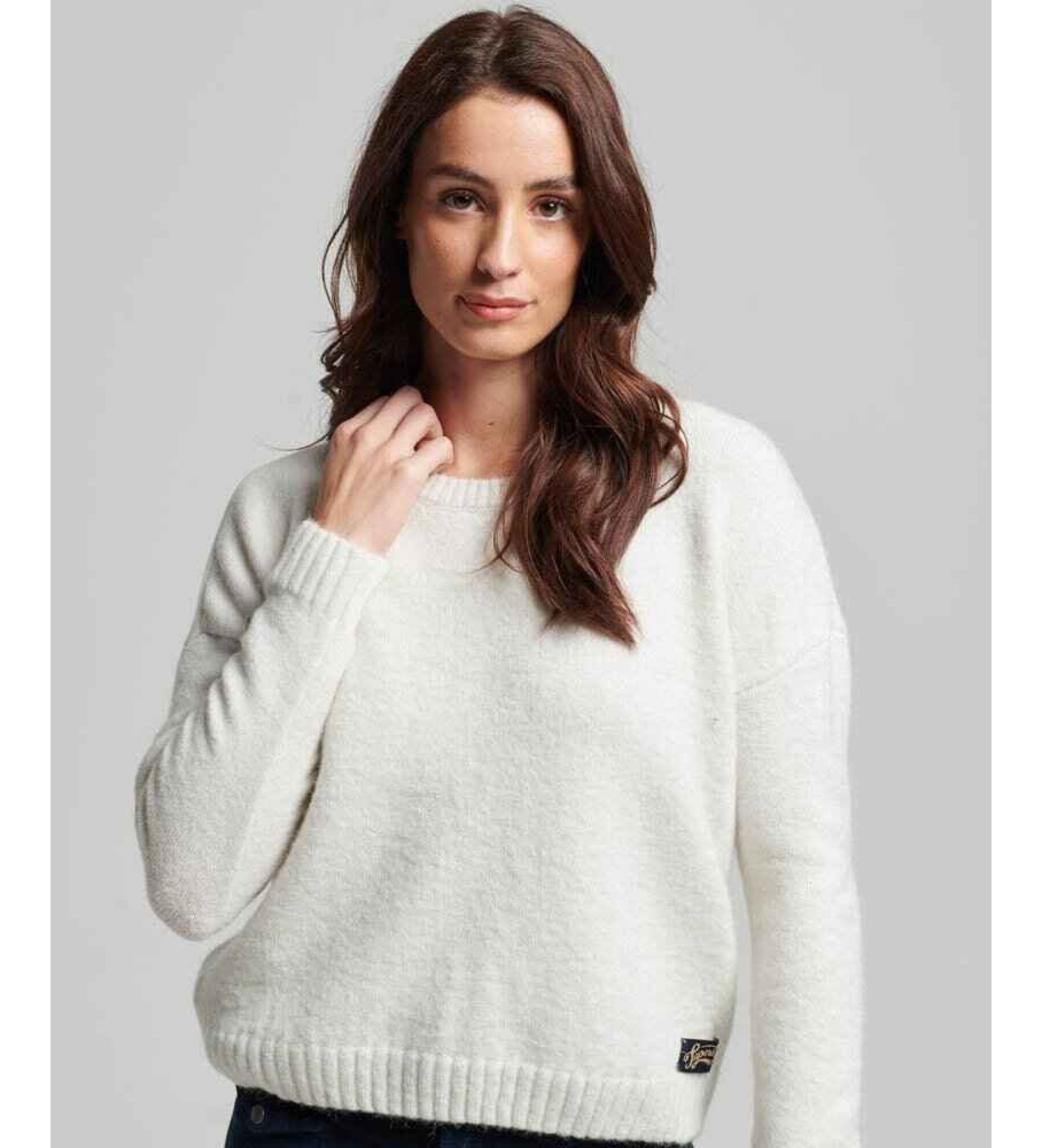 Superdry für Damen. W6110500A Essential Rundhals-Pullover weiß (S), Lässig, Polyester, Langarm
