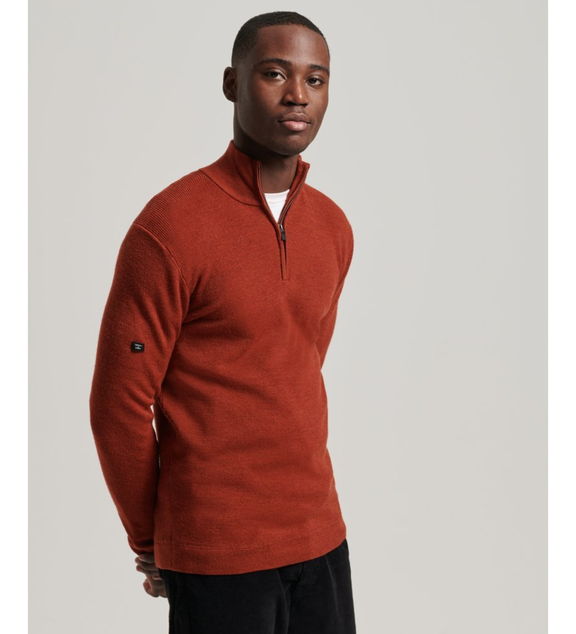 Superdry für Herren. M6110515A Pullover aus Merinowolle mit halbem Reißverschluss rot (XXL), Lässig, Nylon