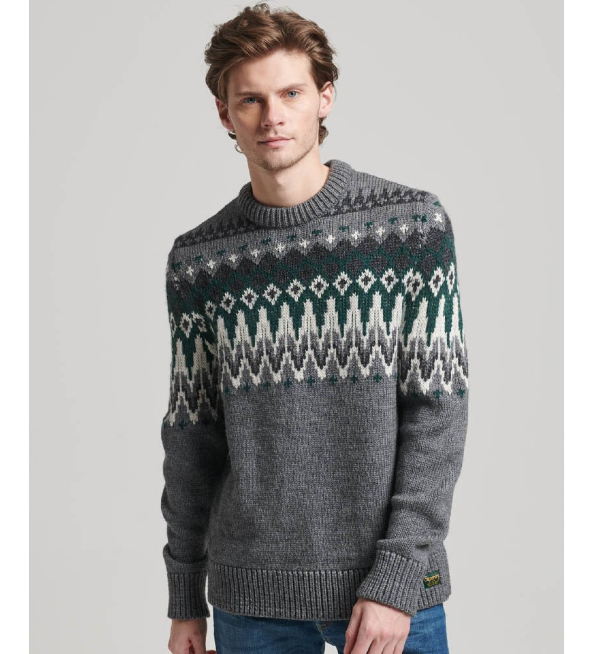 Superdry für Herren. M6110528A Strickpulli mit Rundhalsausschnitt und grauen Alpengrünen (XL), Lässig, Acryl