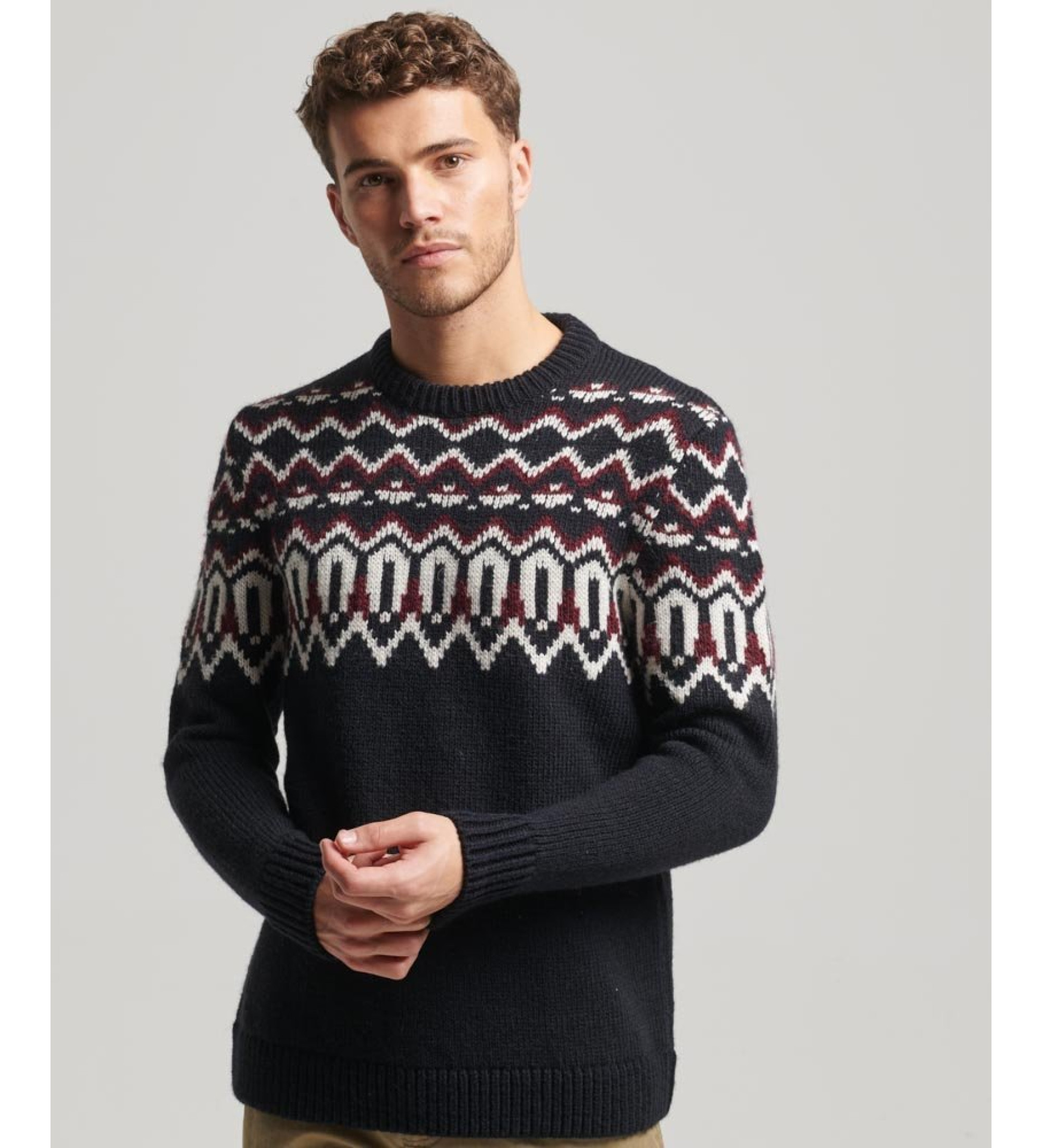 Superdry für Herren. M6110528A Strickpullover mit Rundhalsausschnitt und marineblauen Alpengamaschen (XXL), Lässig, Acryl