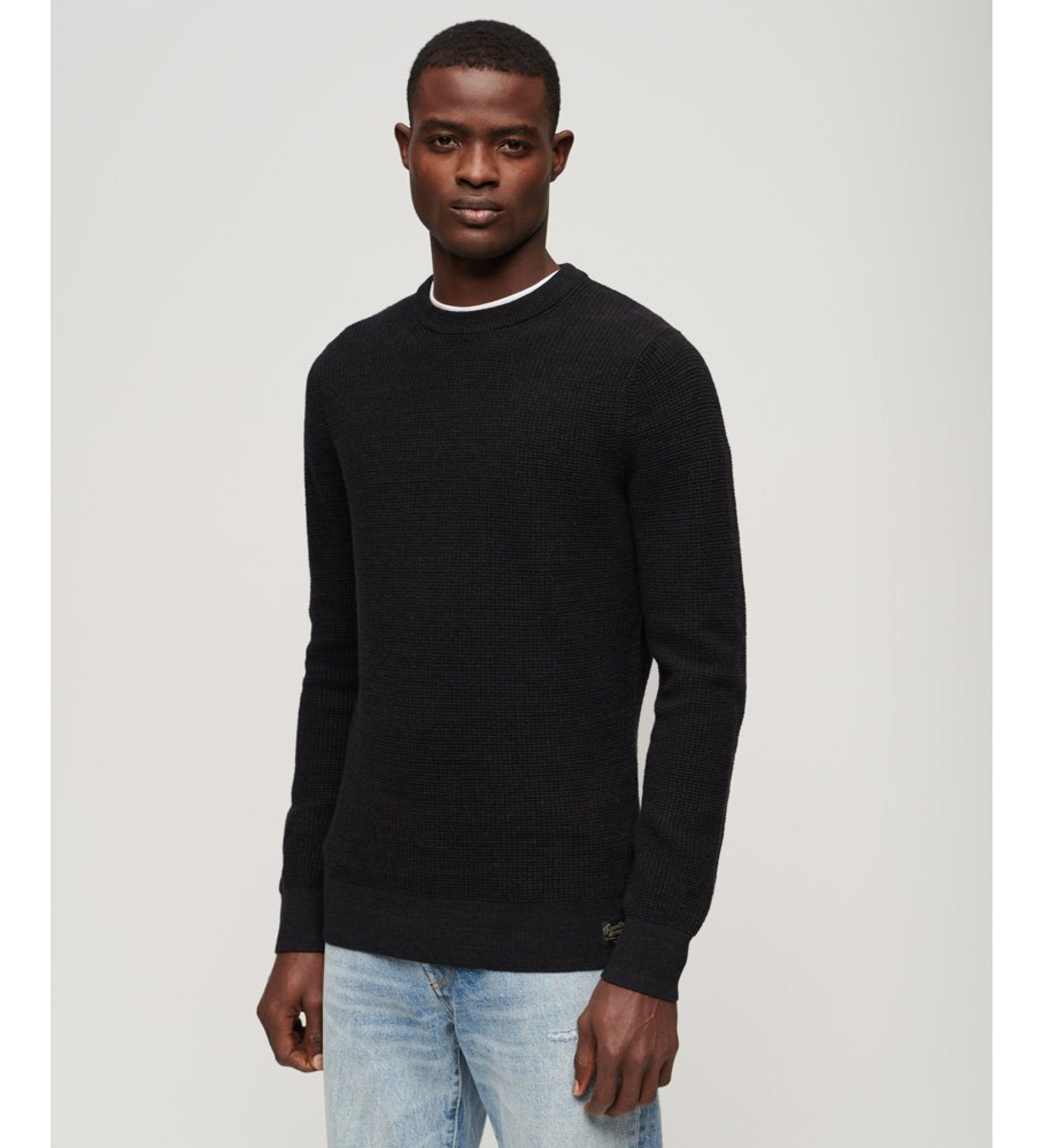 Superdry für Herren. M6110567A Strickpulli mit Rundhalsausschnitt und schwarzer Textur (XL), Lässig, Baumwolle