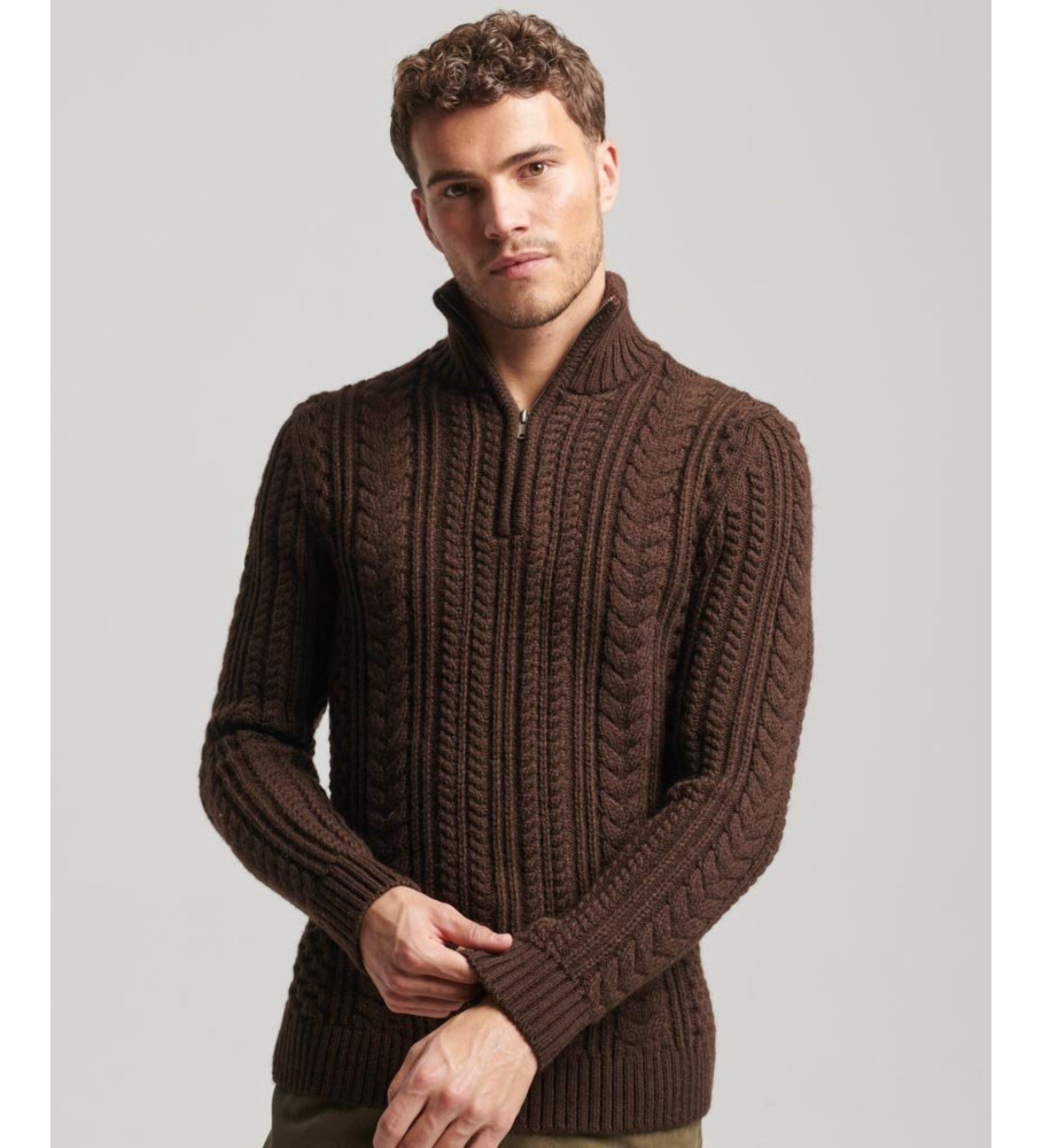 Superdry für Herren. M6110527A Geflochtener Strickpulli mit halbem Reißverschluss Vintage Jacob braun (XL), Lässig, Acryl