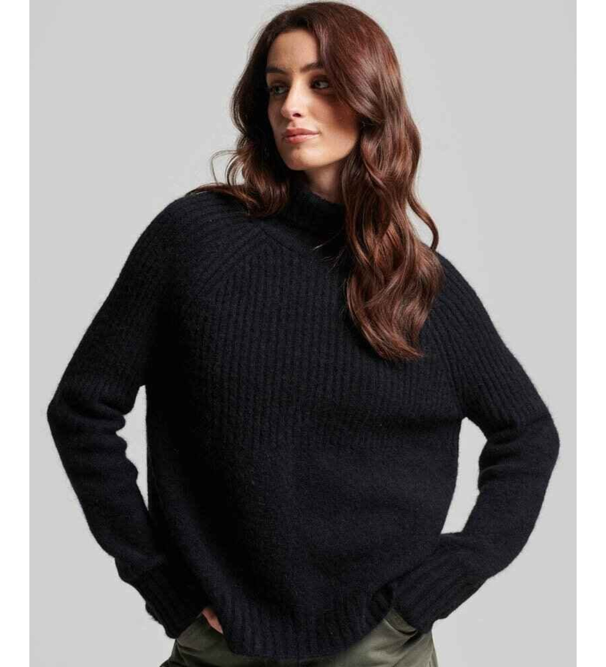 Superdry für Damen. W6110502A Essential Marineblauer Rippenstrickpullover (L), Lässig, Acryl, Langarm