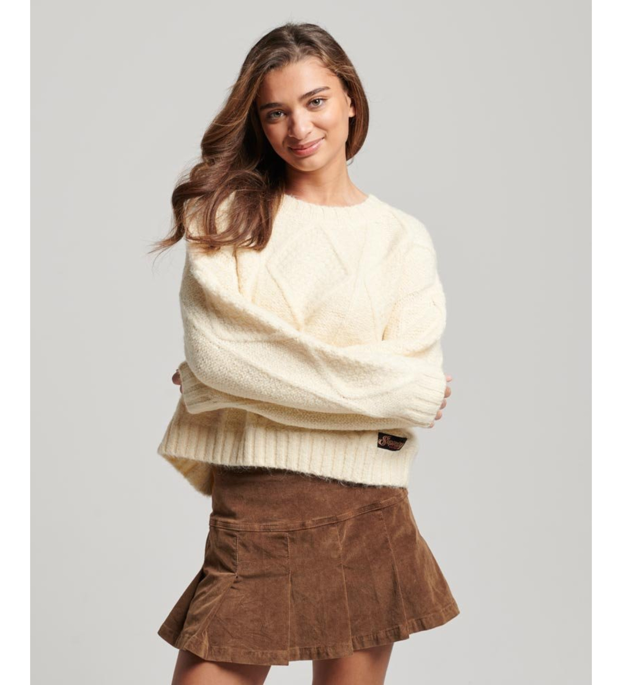 Superdry für Damen. W6110498A Milchweißer Grobstrick-Pullover (L), Lässig, Polyester, Langarm