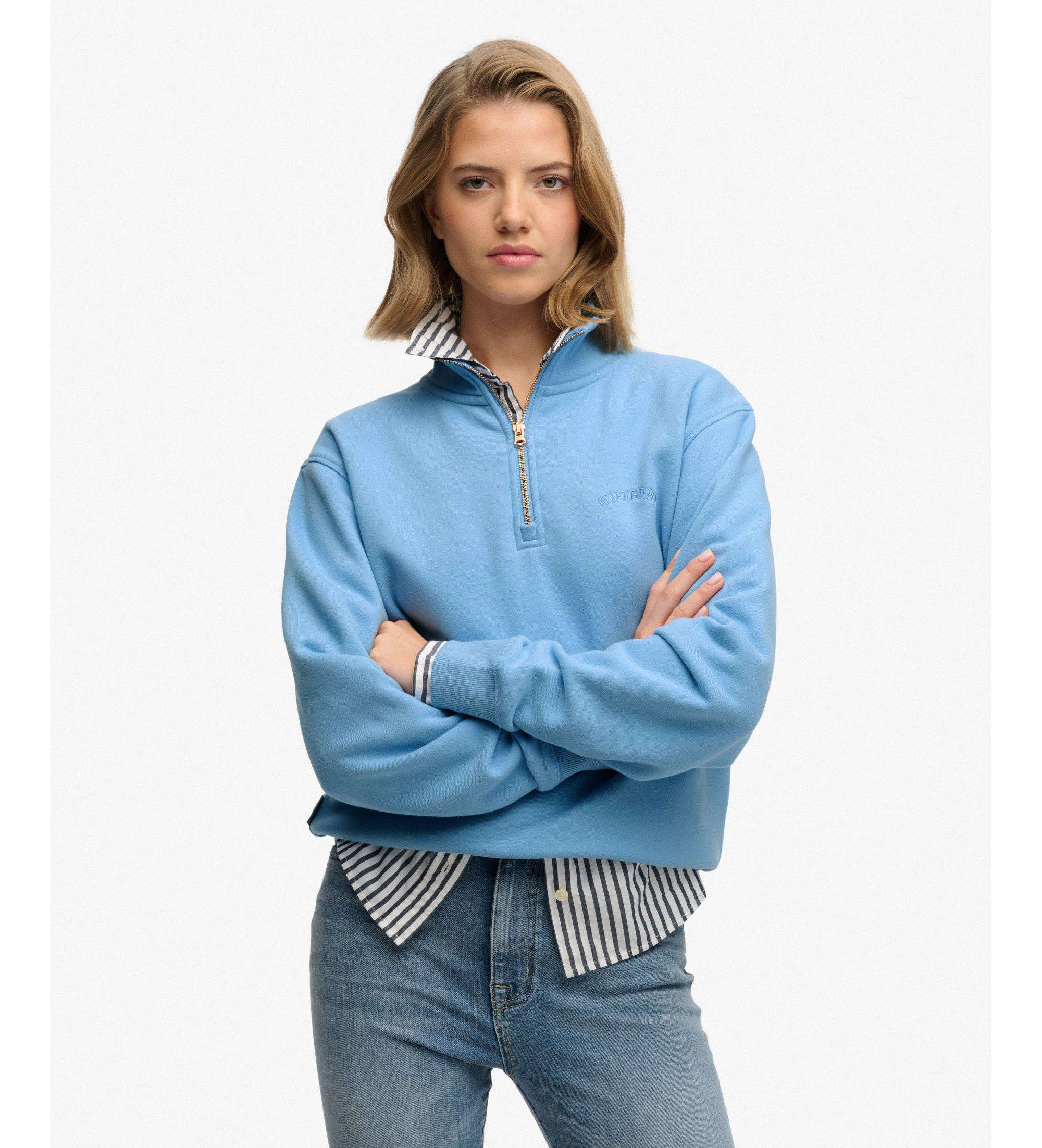 Superdry für Damen. W2012666A Essential Logo Zip Sweatshirt blau (XS), Lässig, Baumwolle