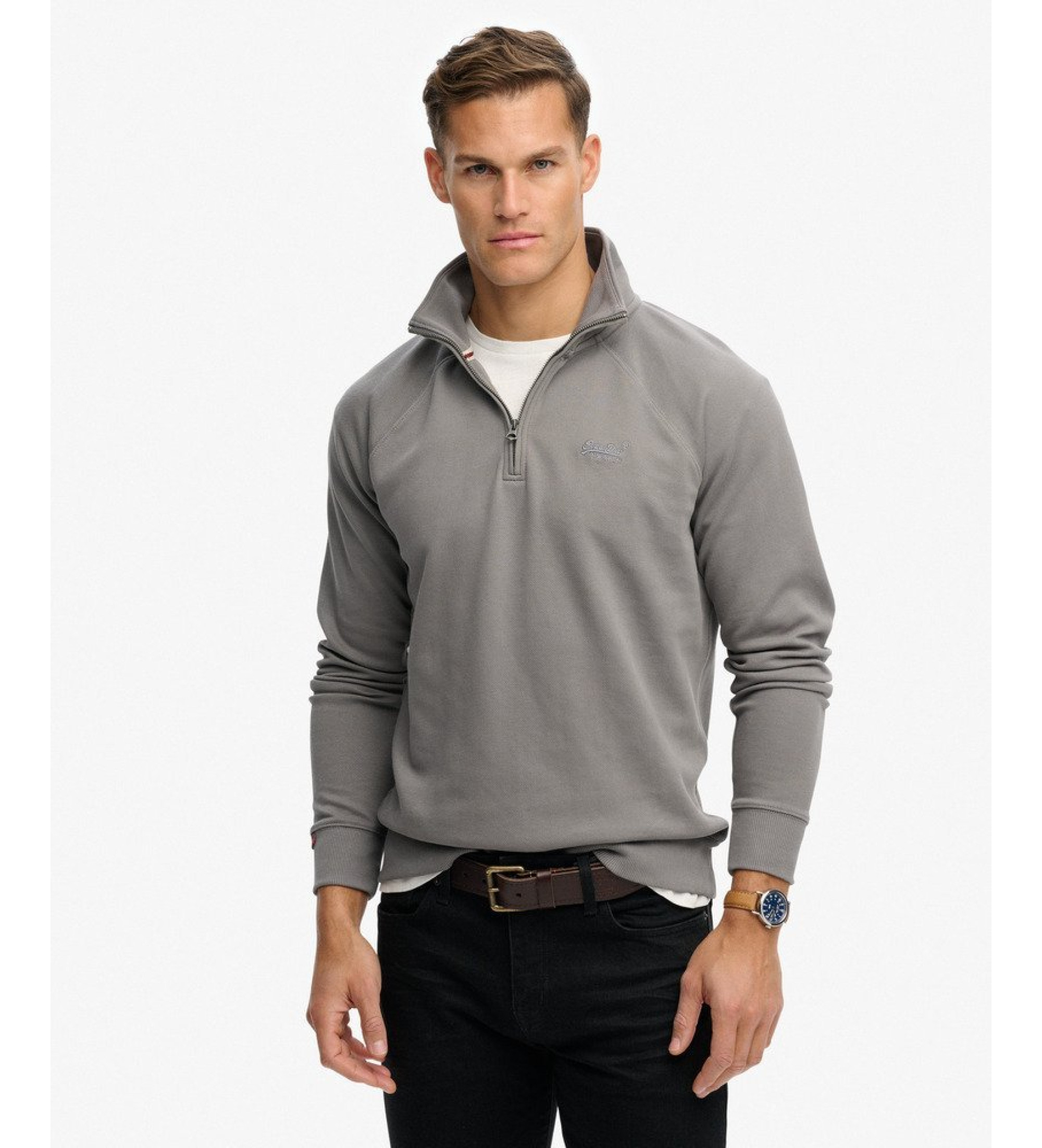 Superdry für Herren. M2014309A Essential Logo Raglan Henley Pullover grau (S), Lässig, Baumwolle