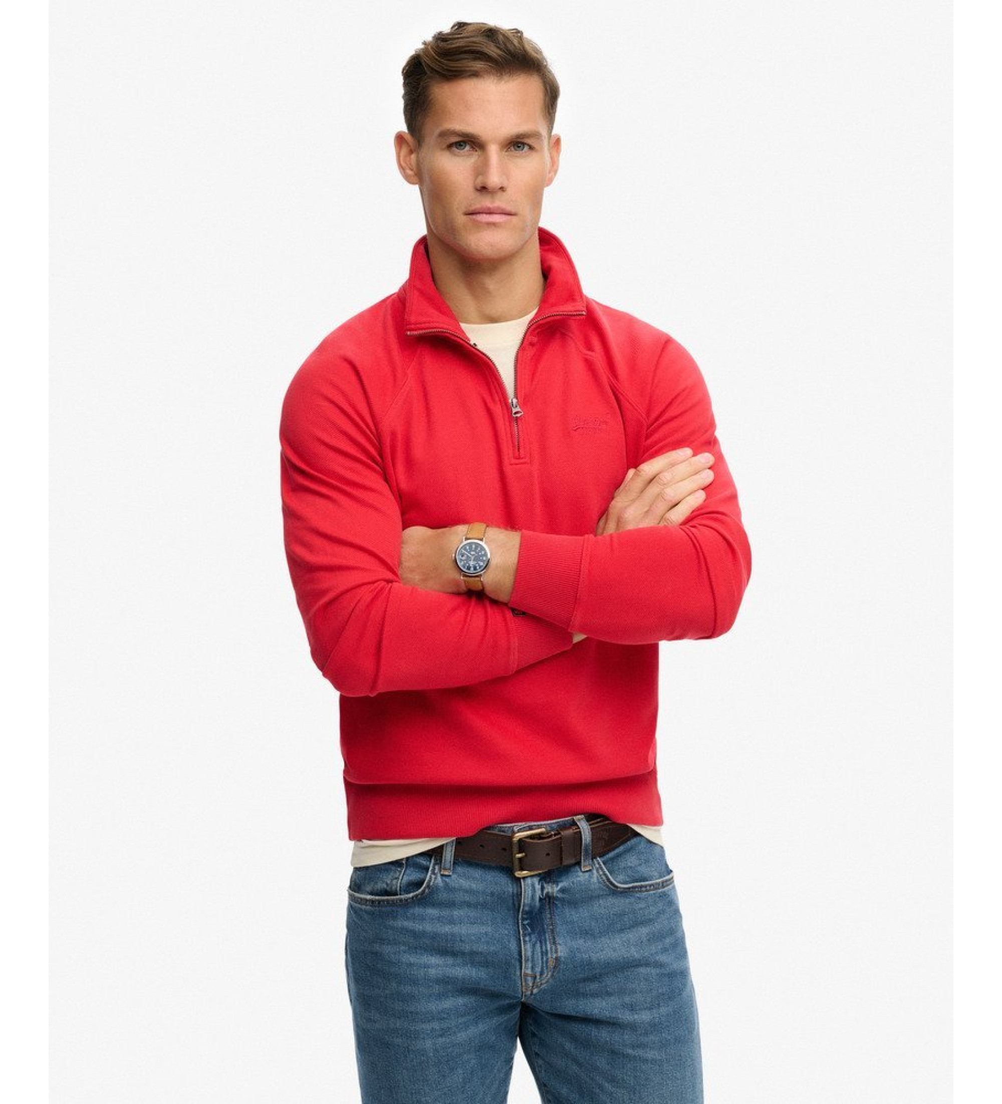 Superdry für Herren. M2014309A Essential Logo Raglan Henley Pullover rot (S), Lässig, Baumwolle