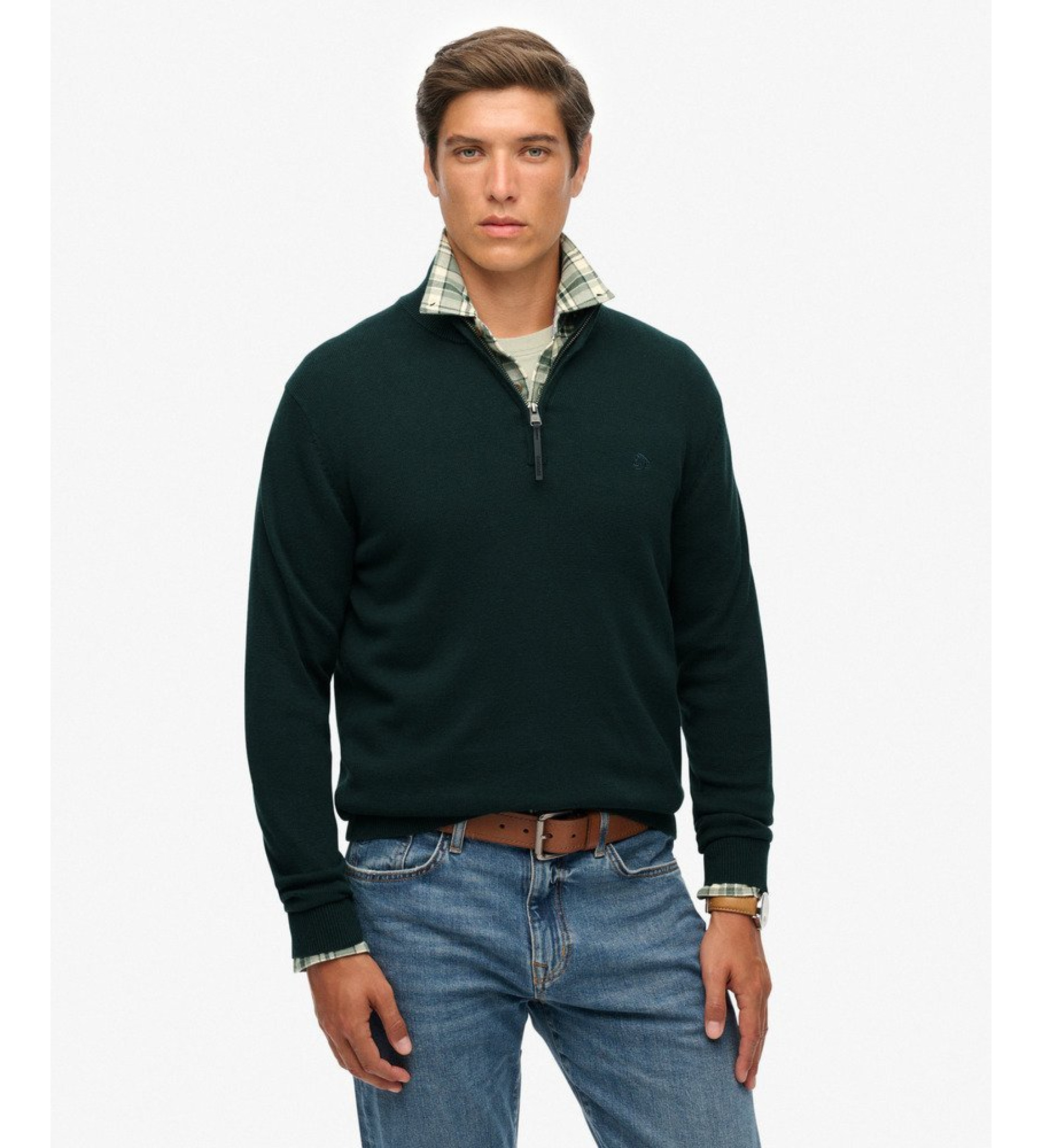 Superdry für Herren. M6110690A Pullover Essentials Half Zip grün (L), Lässig, Baumwolle