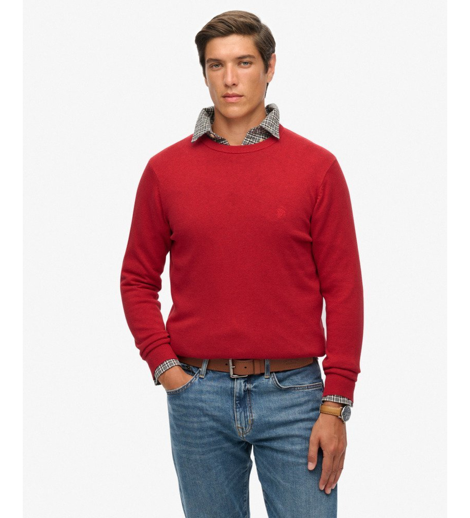 Superdryvoor mannen. M6110691A Trui Essentials rood (M), Casual, Katoen