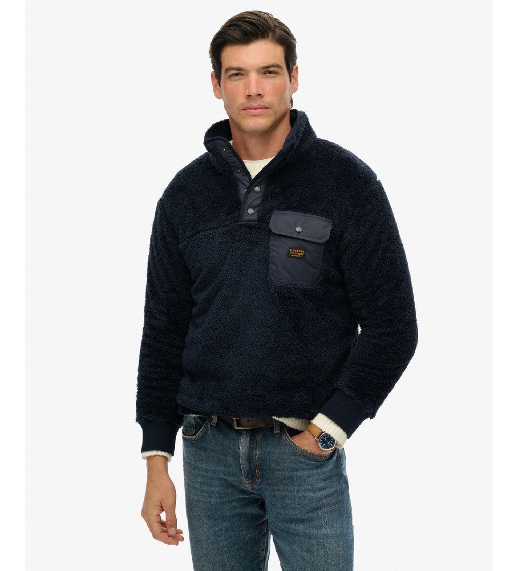 Superdry für Herren. M2014258A Pullover High Pile Fleece Half Zip navy (L), Lässig, Polyester, Marine