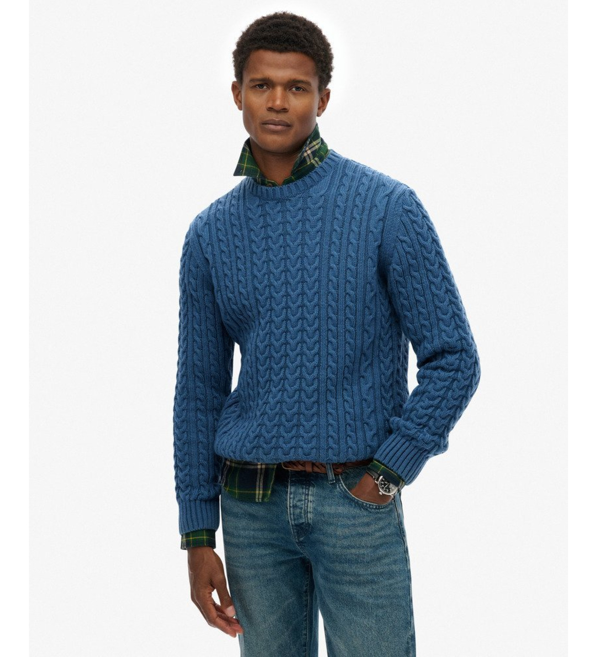 Superdry für Herren. M6110697A Jacob Cable Pullover blau (XL), Lässig, Acryl